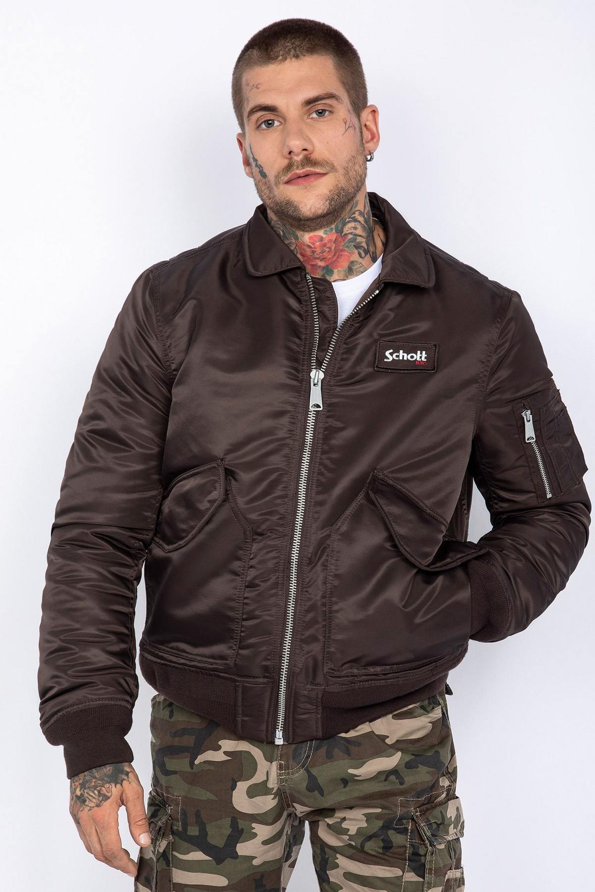 Dark Brown Recycled Nylon Bomber Jacket - Image n°1