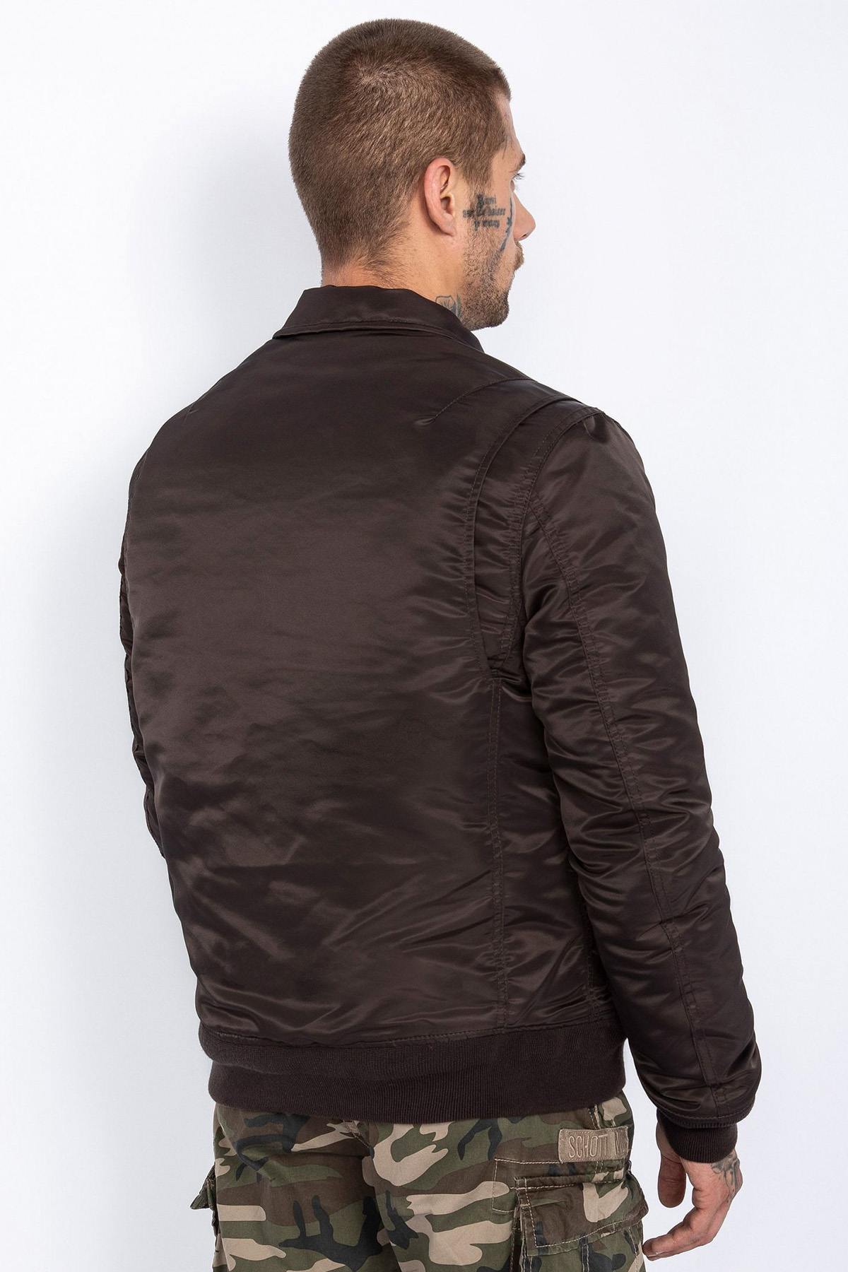 Dark Brown Recycled Nylon Bomber Jacket - Image n°5