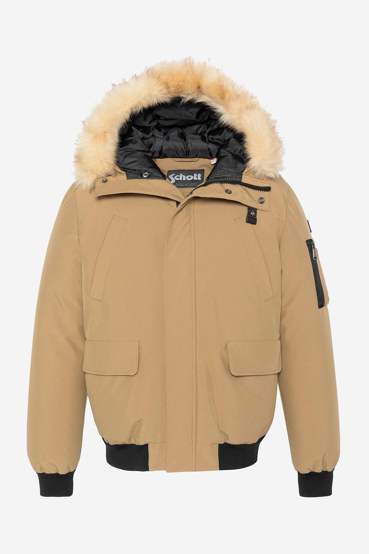 Dark beige short parka with removable fur hood - Image n°5