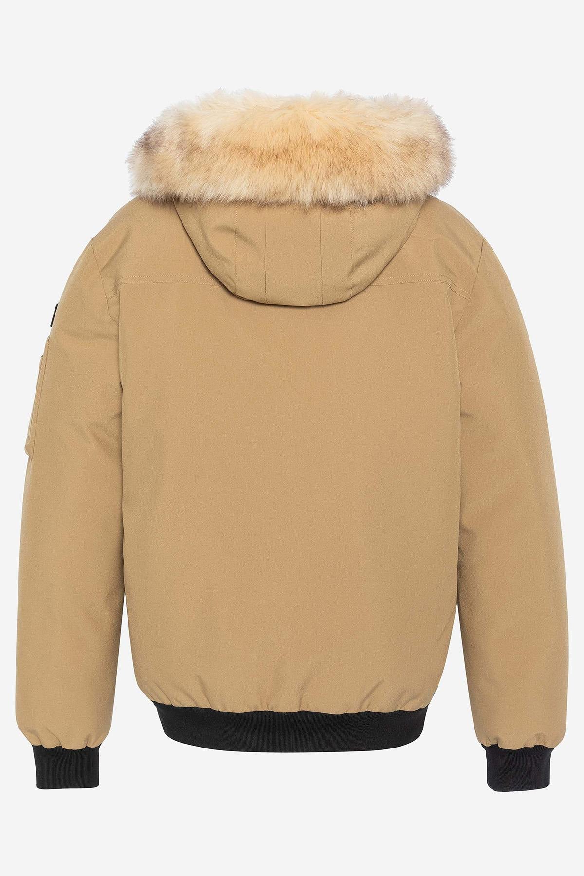 Dark beige short parka with removable fur hood - Image n°7