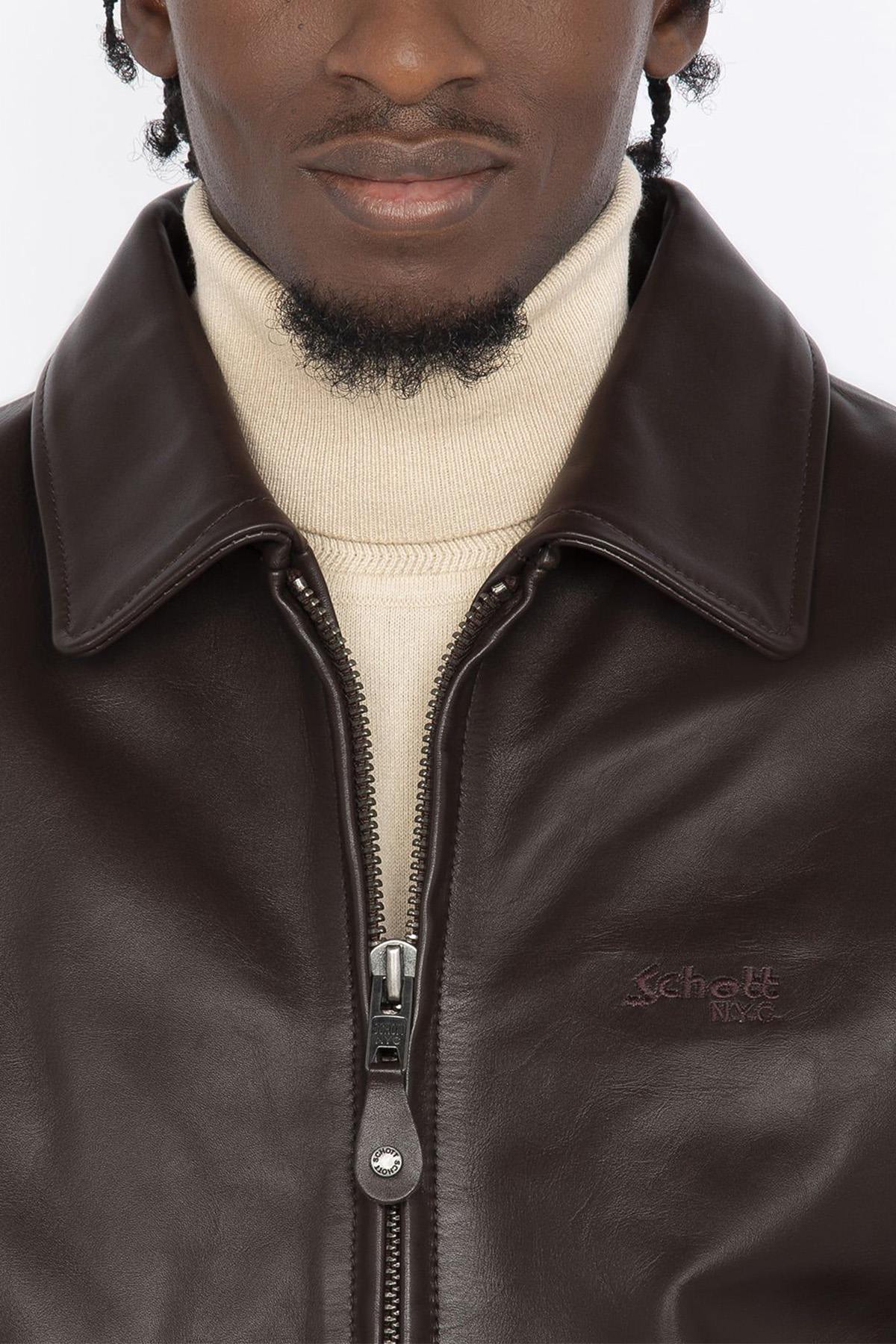 Dark brown leather jacket with shirt collar - Image n°4