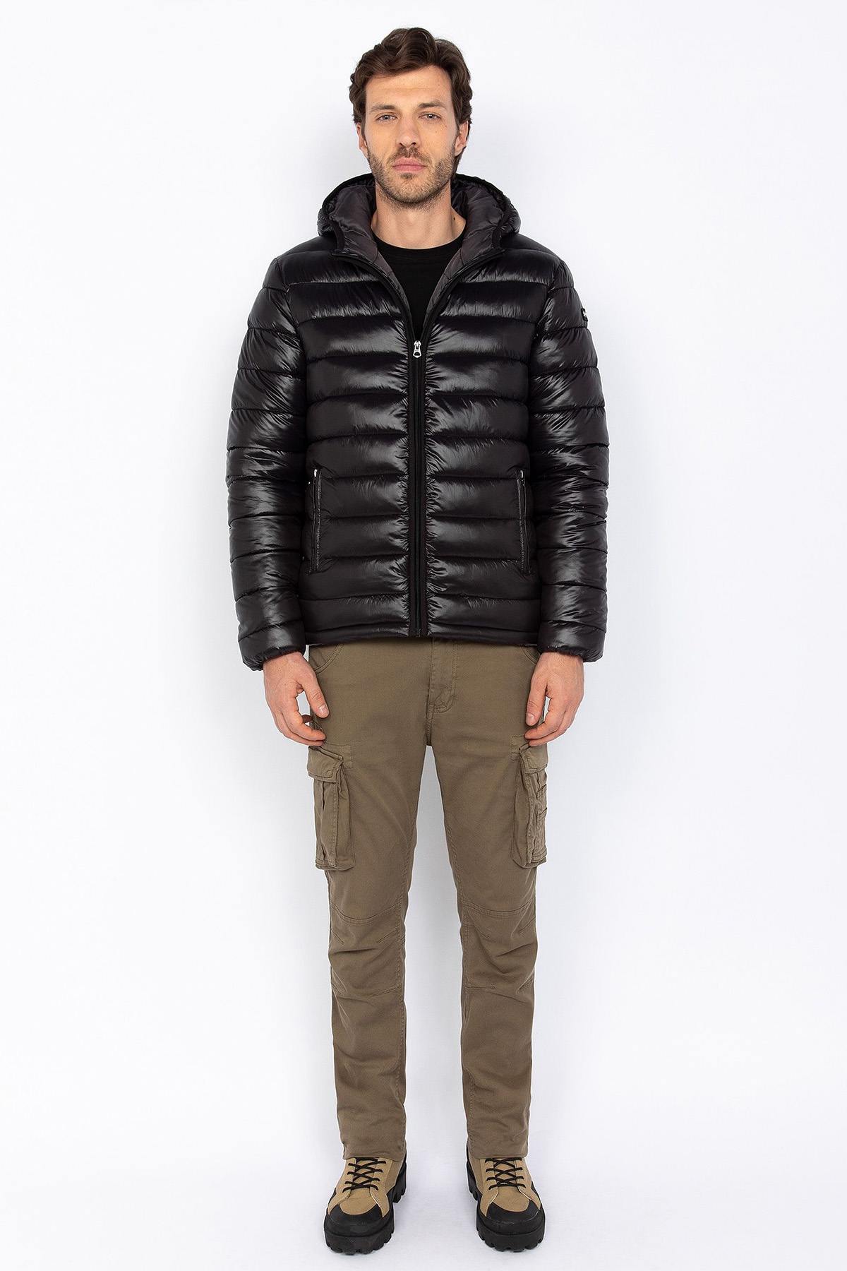 Black nylon hooded down jacket - Image n°5