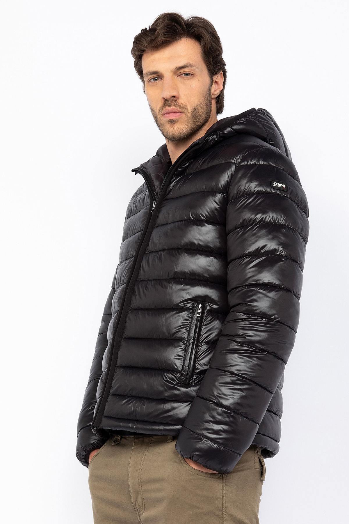 Black nylon hooded down jacket - Image n°6