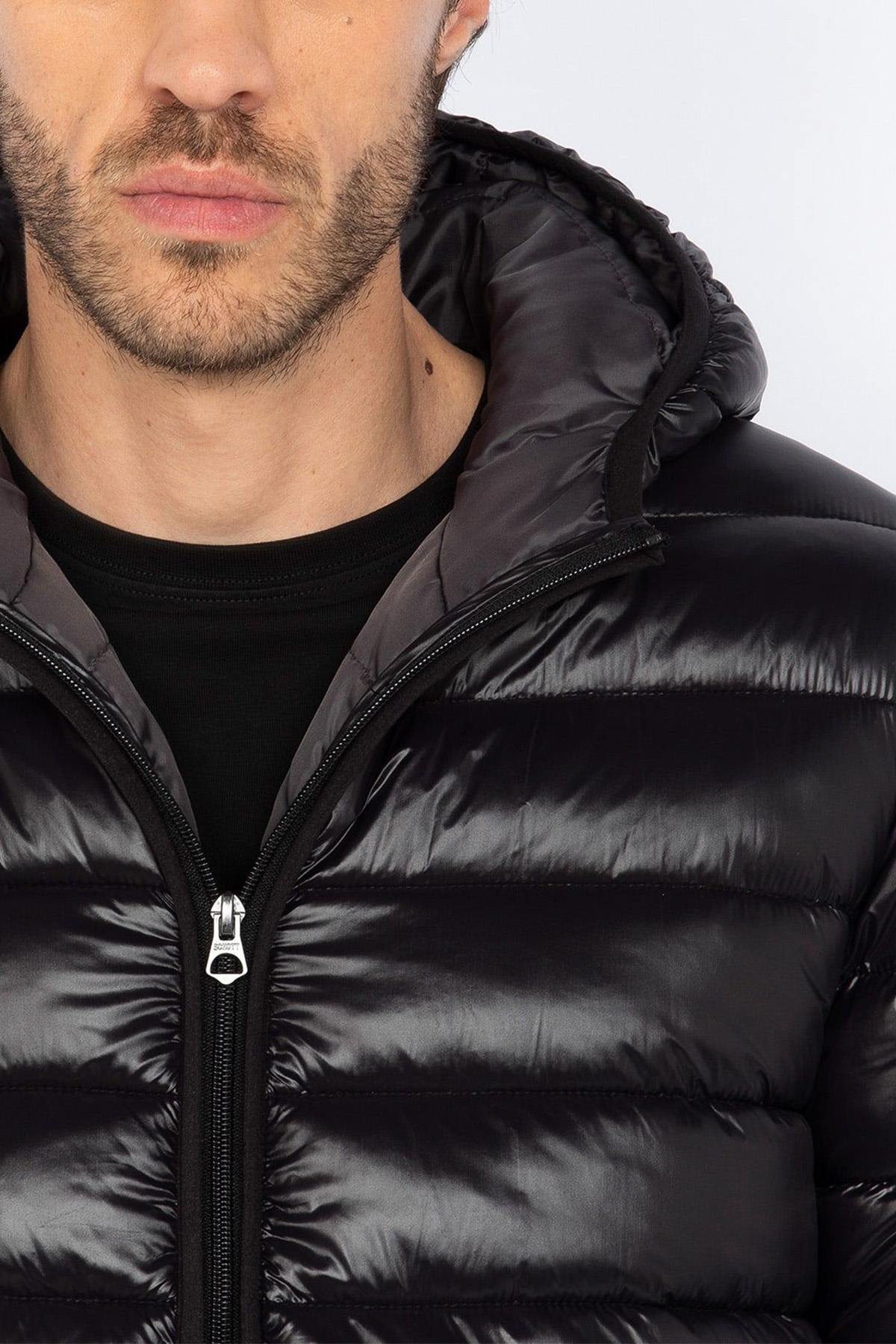 Black nylon hooded down jacket - Image n°7