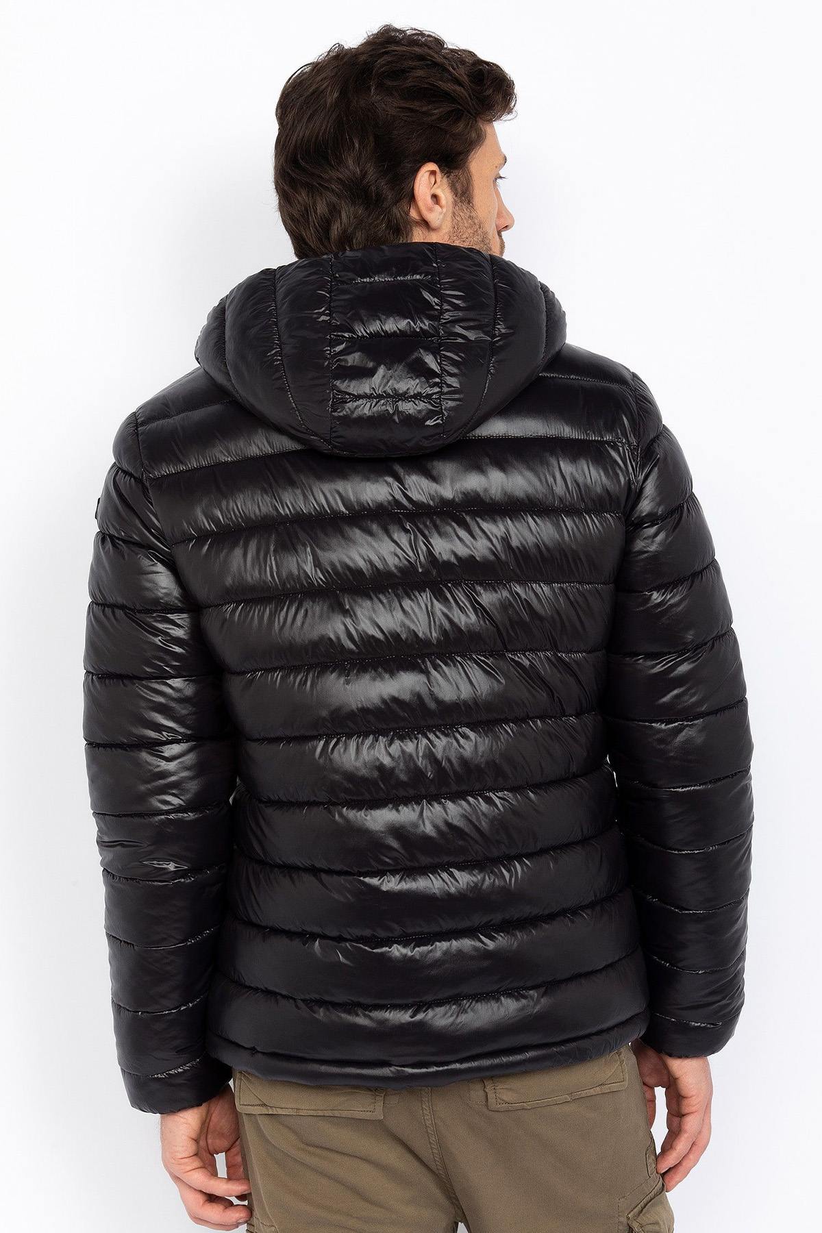 Black nylon hooded down jacket - Image n°3