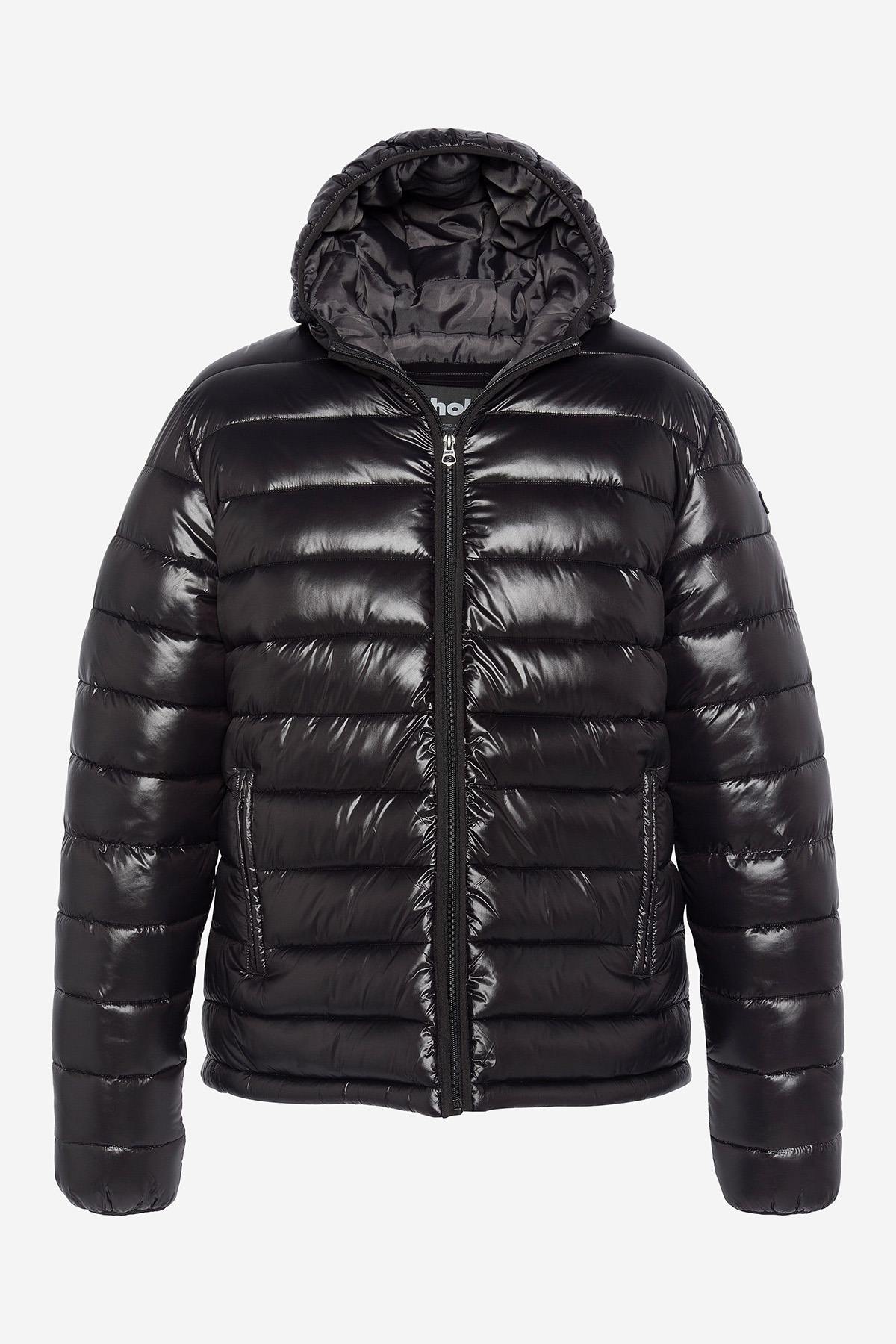 Black nylon hooded down jacket - Image n°8