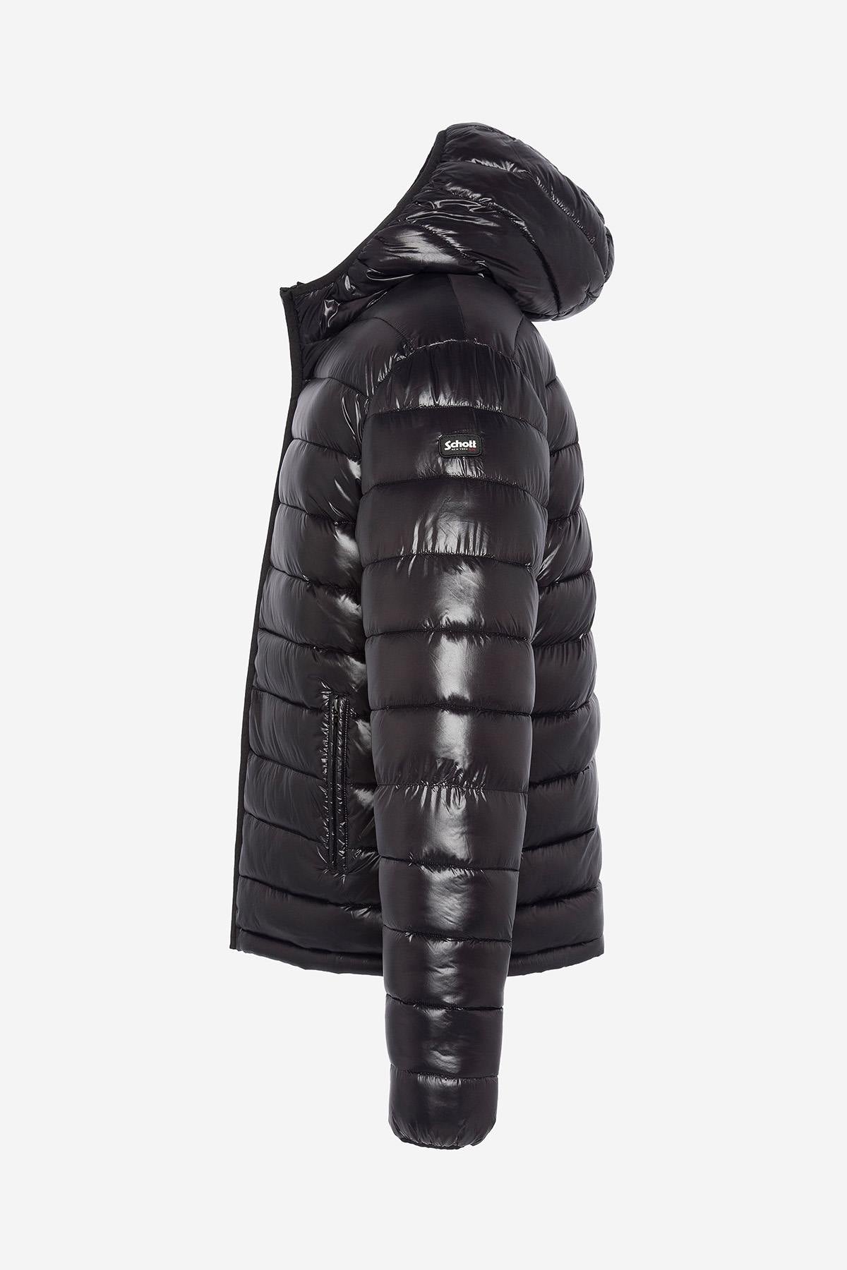 Black nylon hooded down jacket - Image n°9