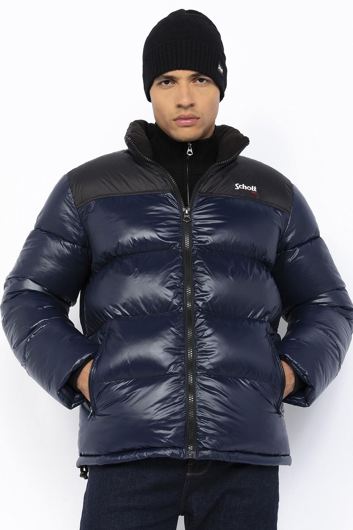 Black and navy nylon down jacket - Image n°1