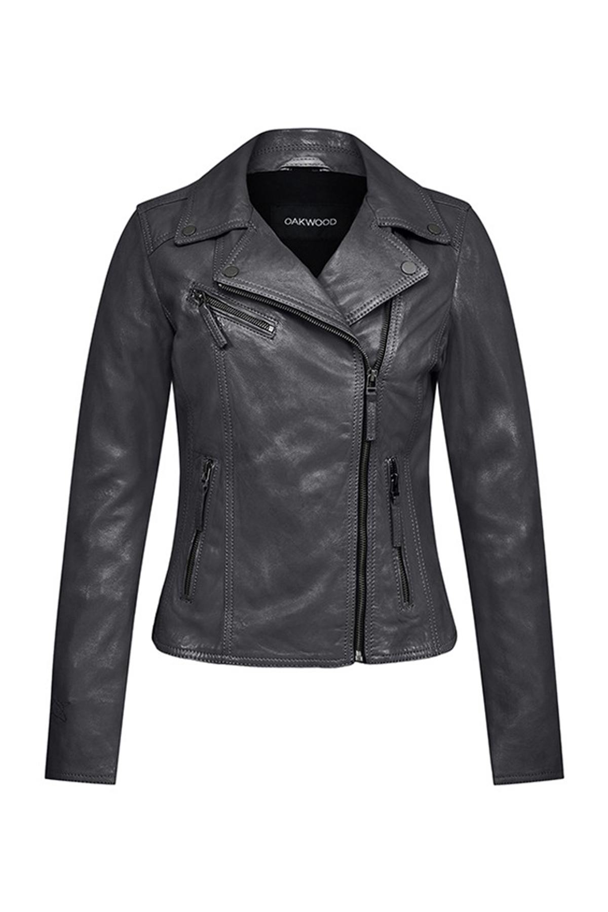 Black leather jacket with asymmetrical collar - Image n°4