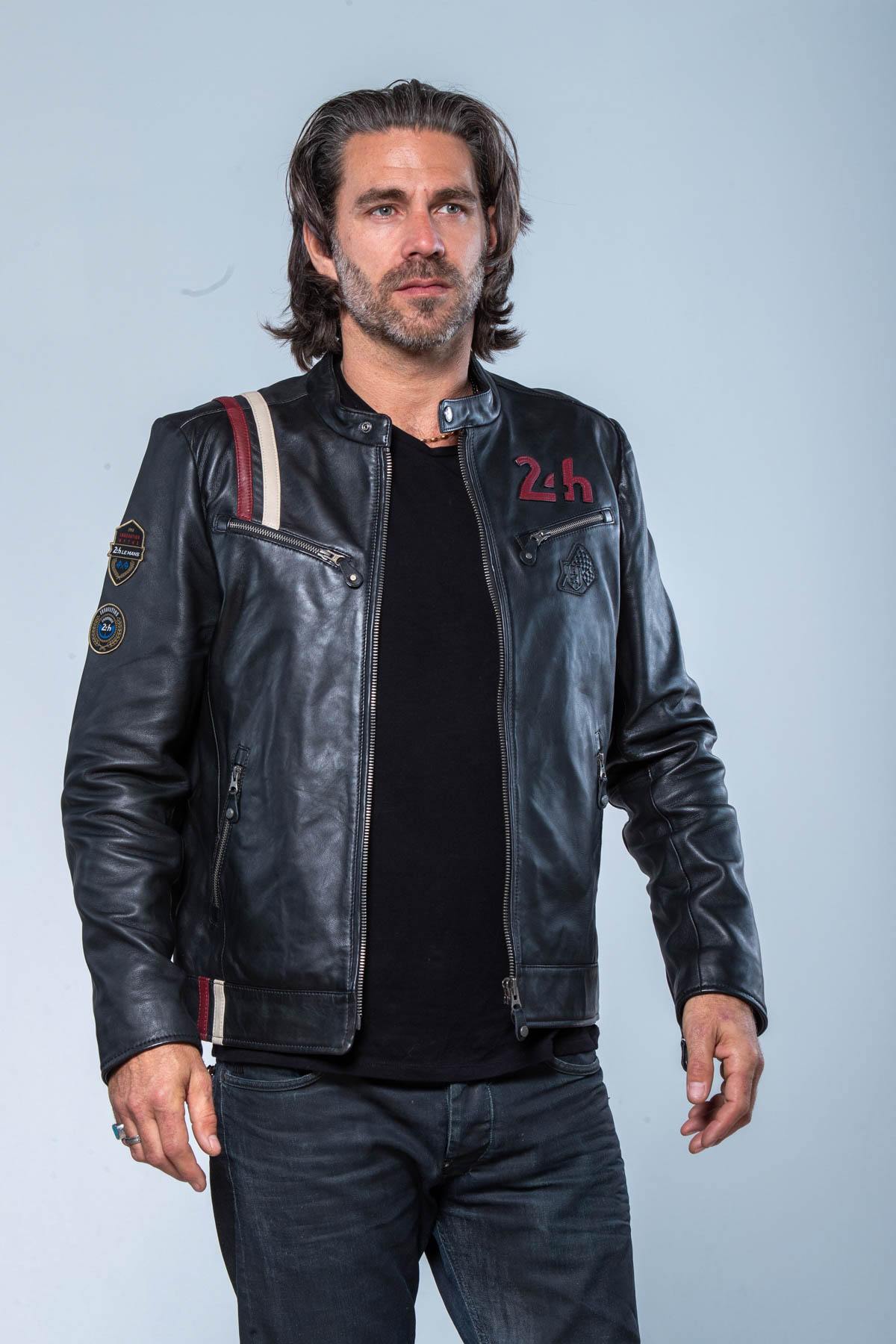 24h Le Mans black leather racing jacket - Image n°1