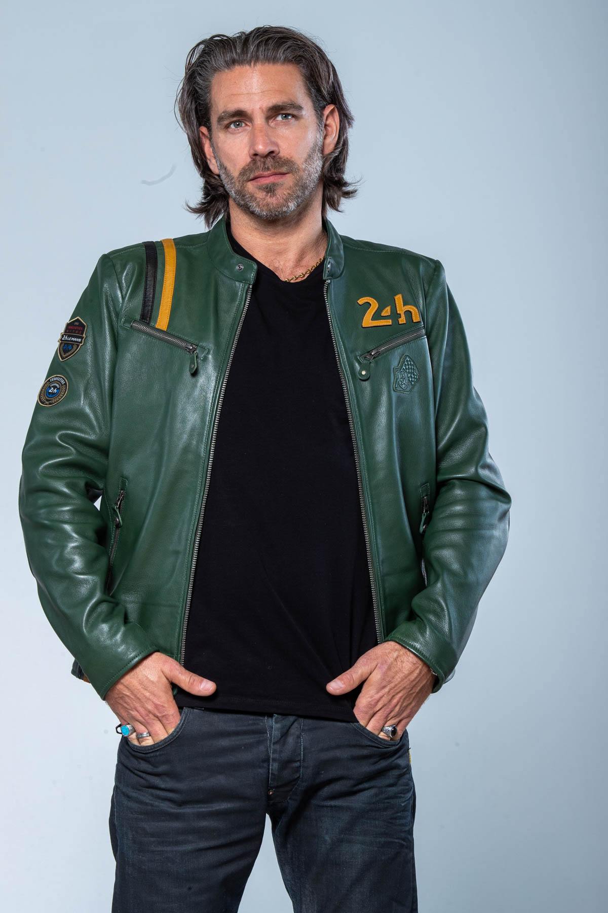 24h Le Mans green leather racing jacket - Image n°1