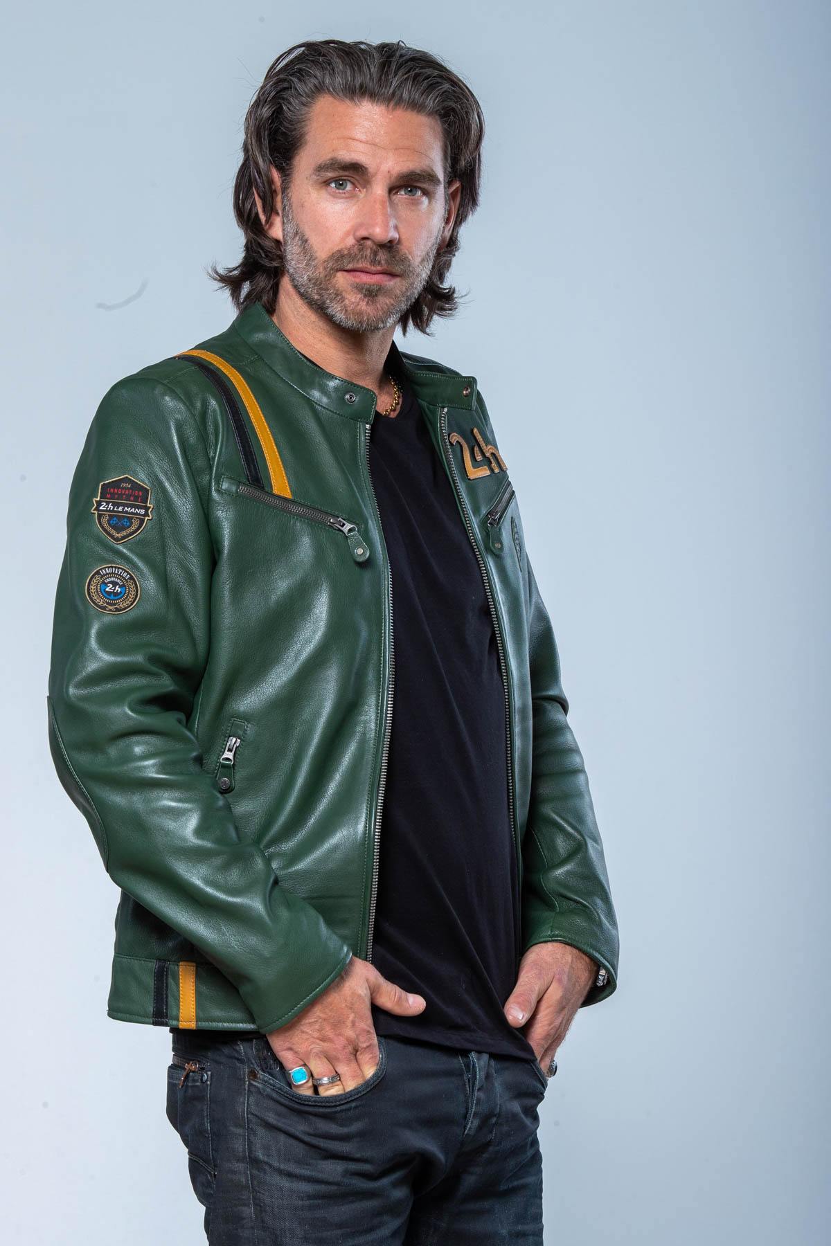 24h Le Mans green leather racing jacket - Image n°3