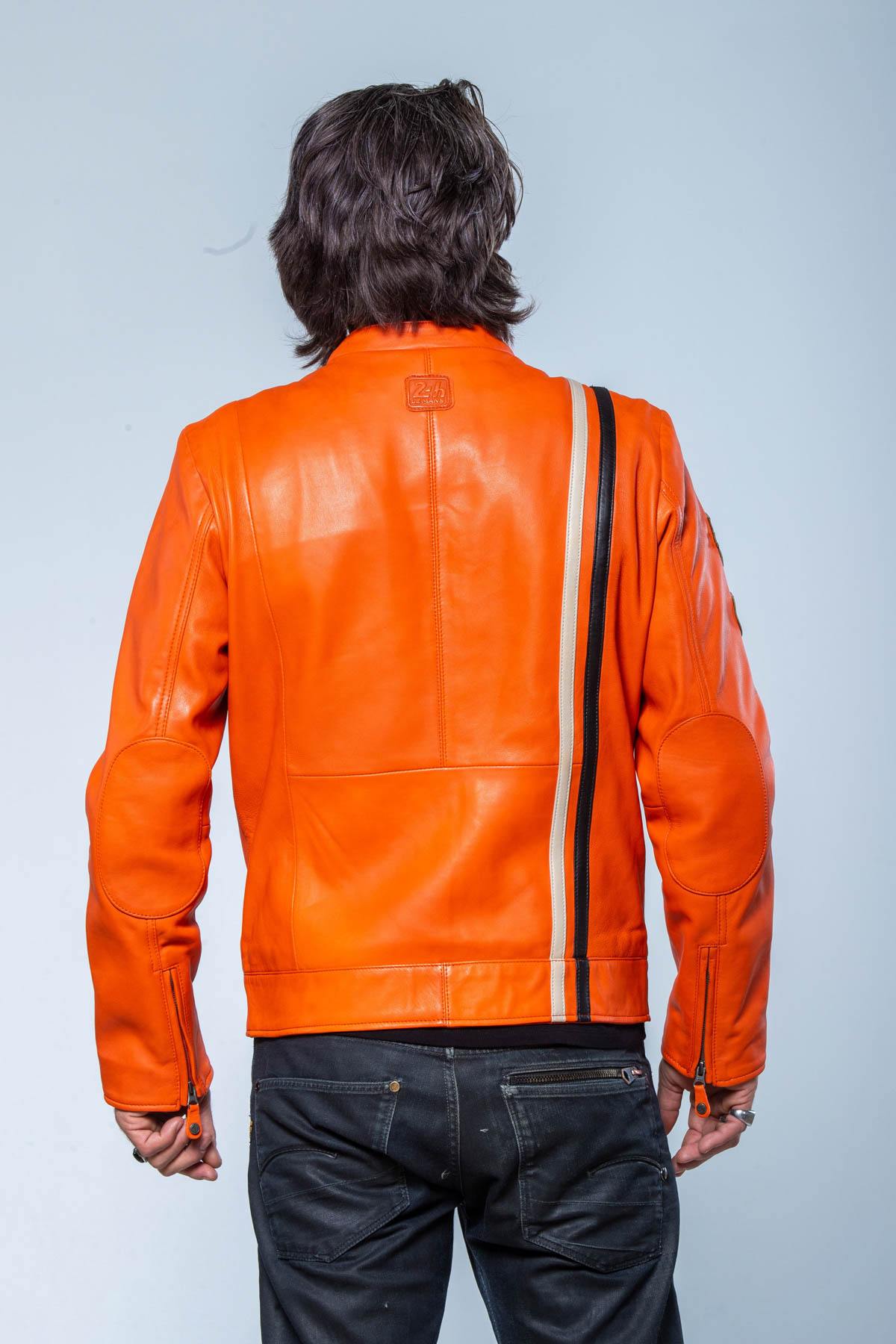 24h Le Mans orange leather racing jacket - Image n°2