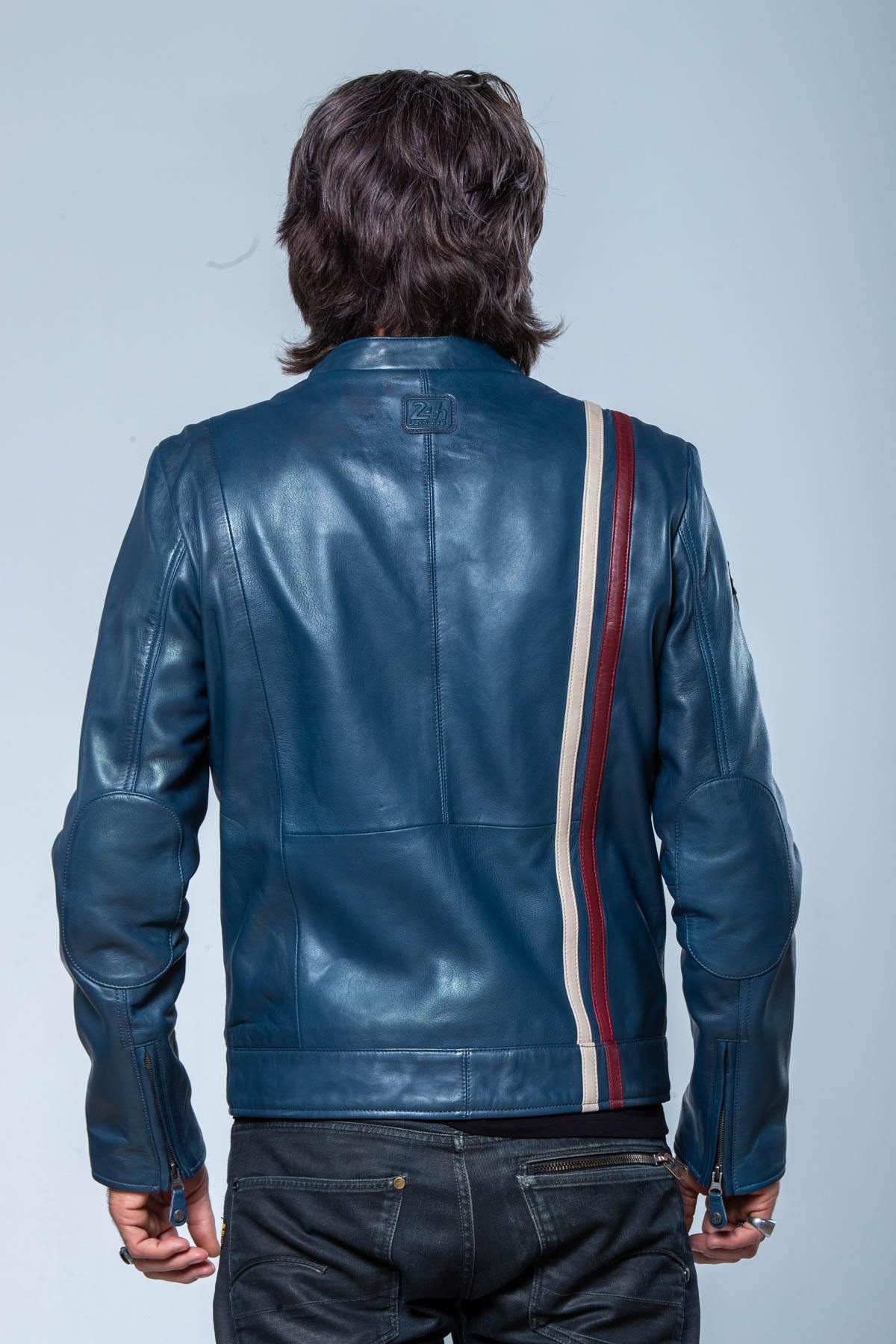 Royal blue leather racing jacket 24h Le Mans - Image n°4