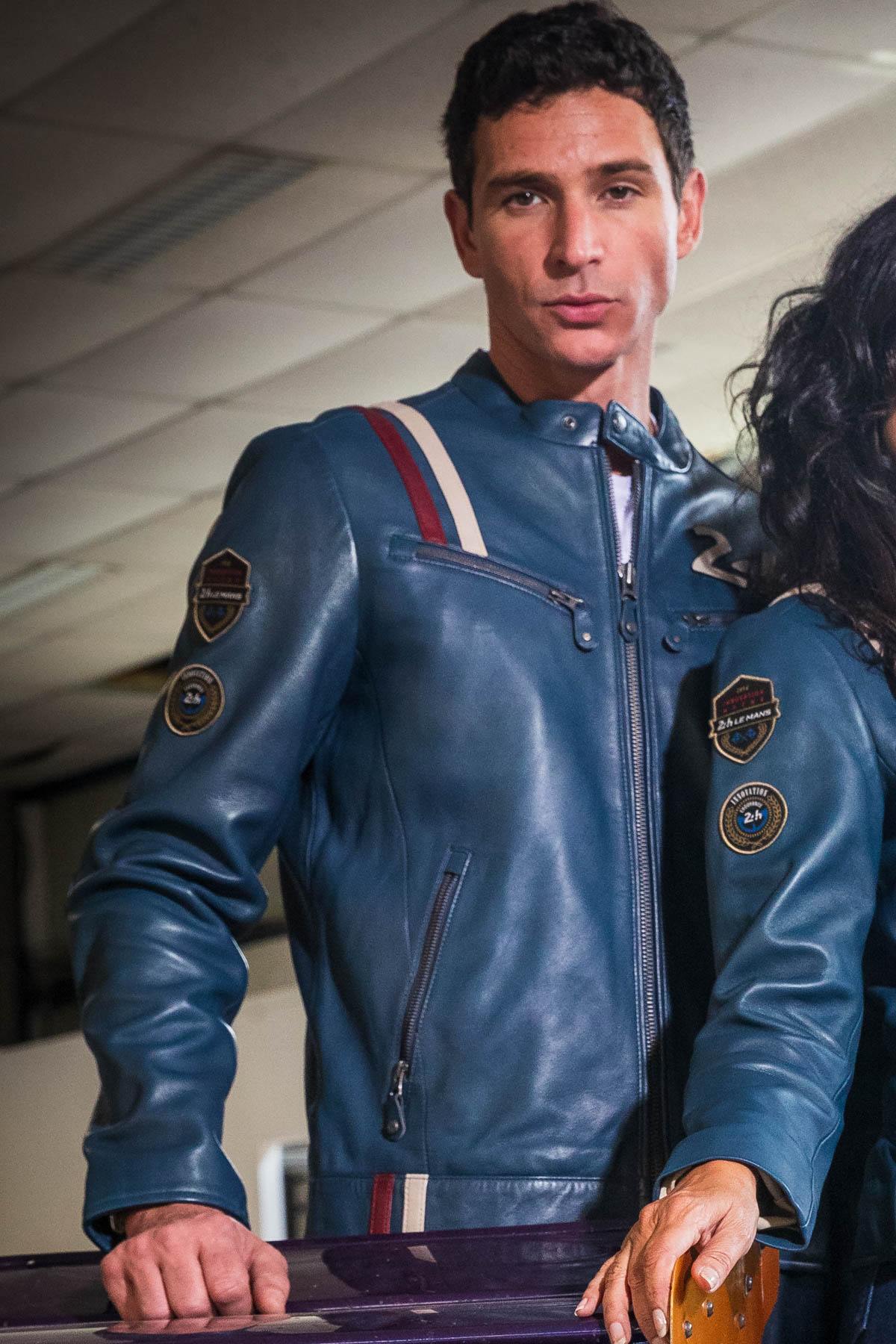 Royal blue leather racing jacket 24h Le Mans - Image n°2