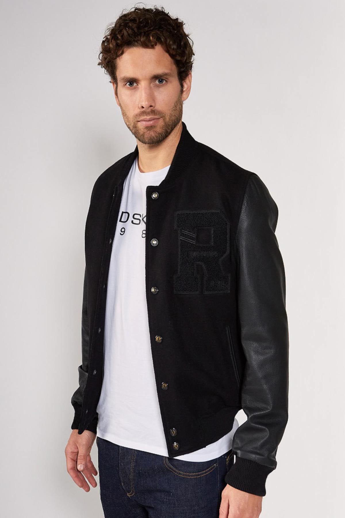 Black leather varsity teddy - Image n°3