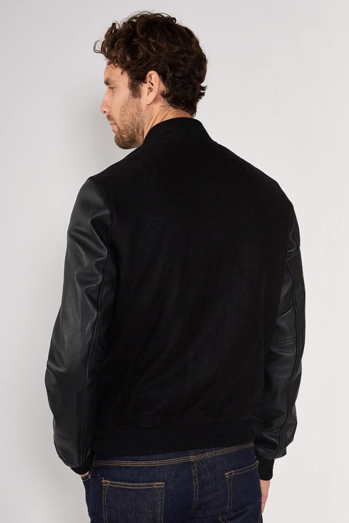 Black leather varsity teddy - Image n°2