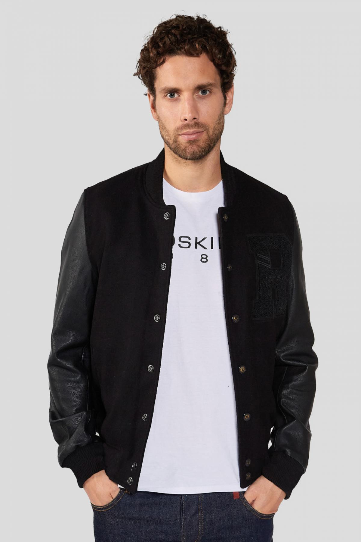 Black leather varsity teddy - Image n°1