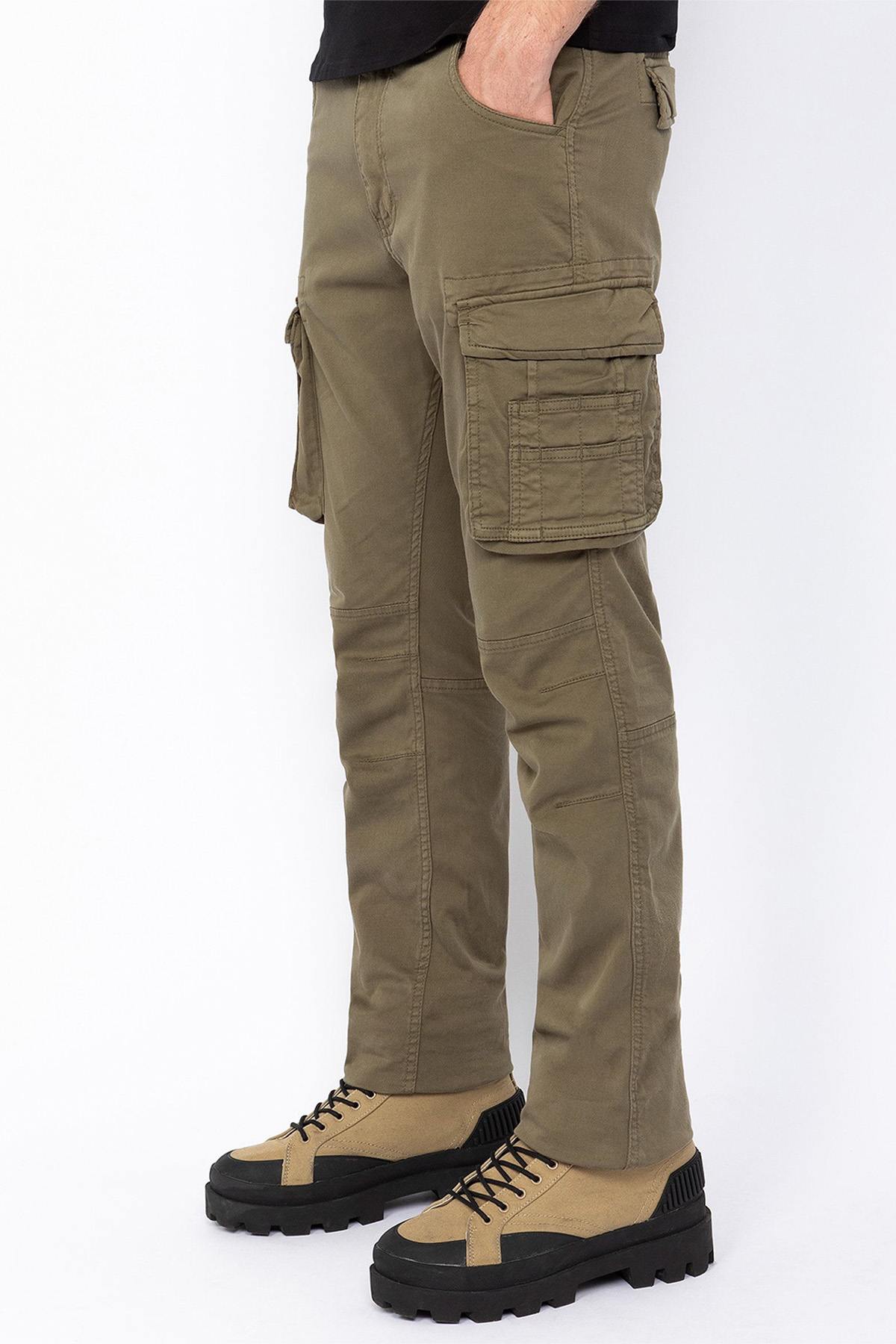 Multi-pocket khaki cargo pants - Image n°1