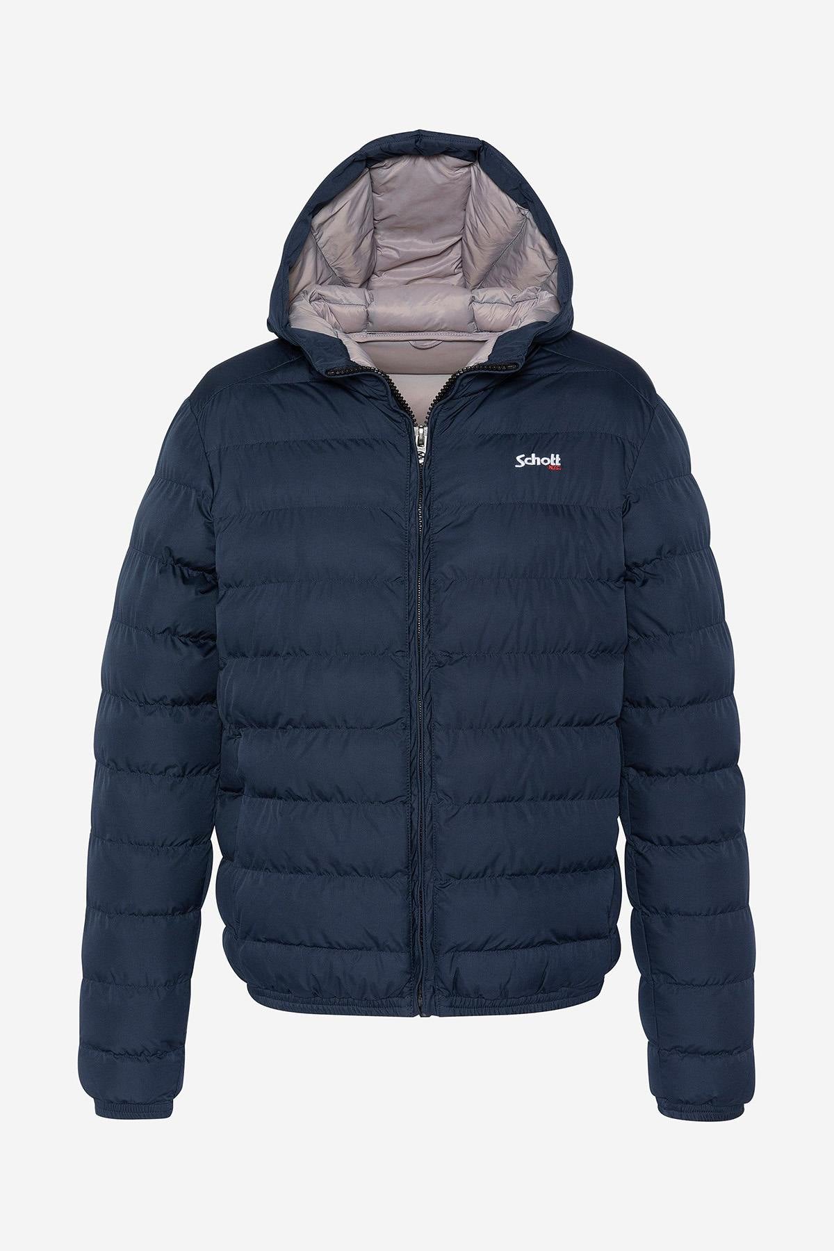 Navy blue hooded down jacket - Image n°5