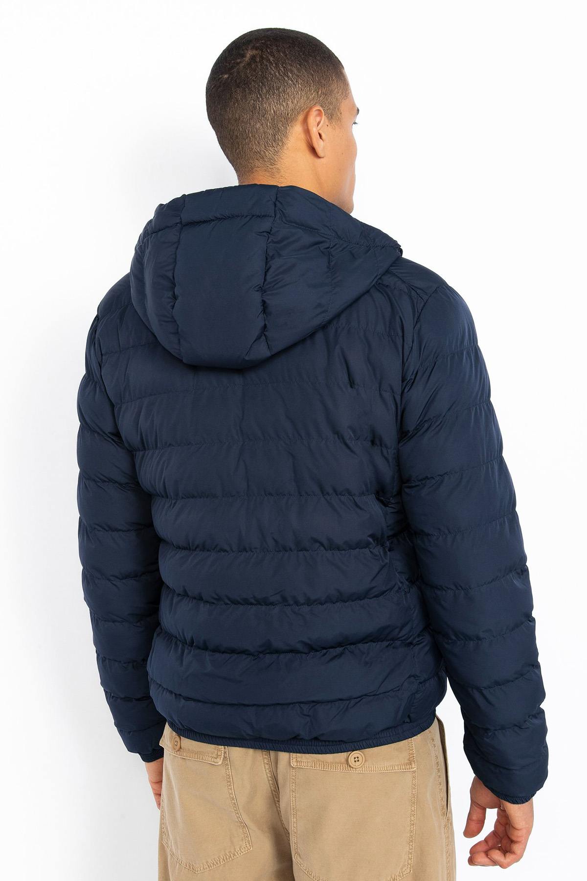 Navy blue hooded down jacket - Image n°3