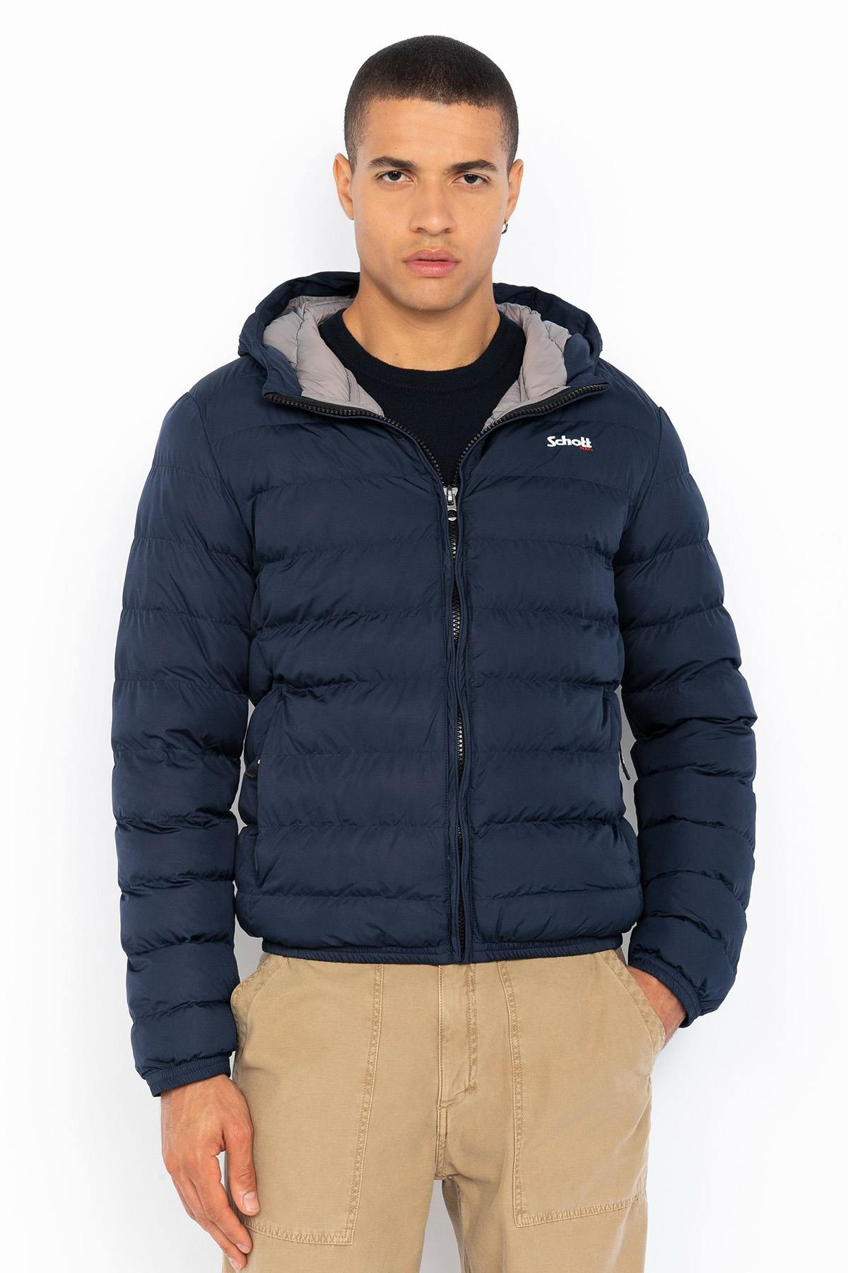 Navy blue hooded down jacket - Image n°2