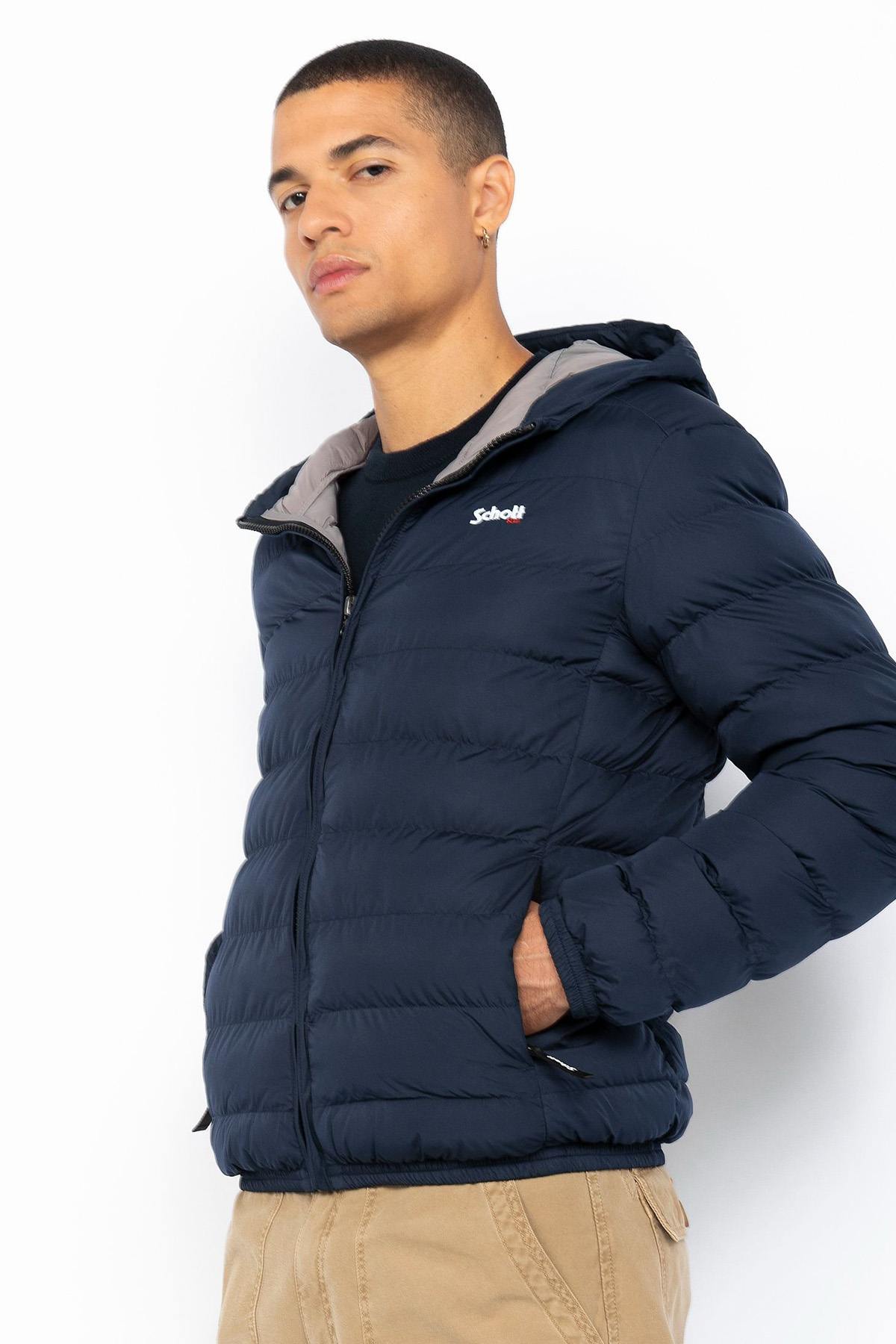 Navy blue hooded down jacket - Image n°1