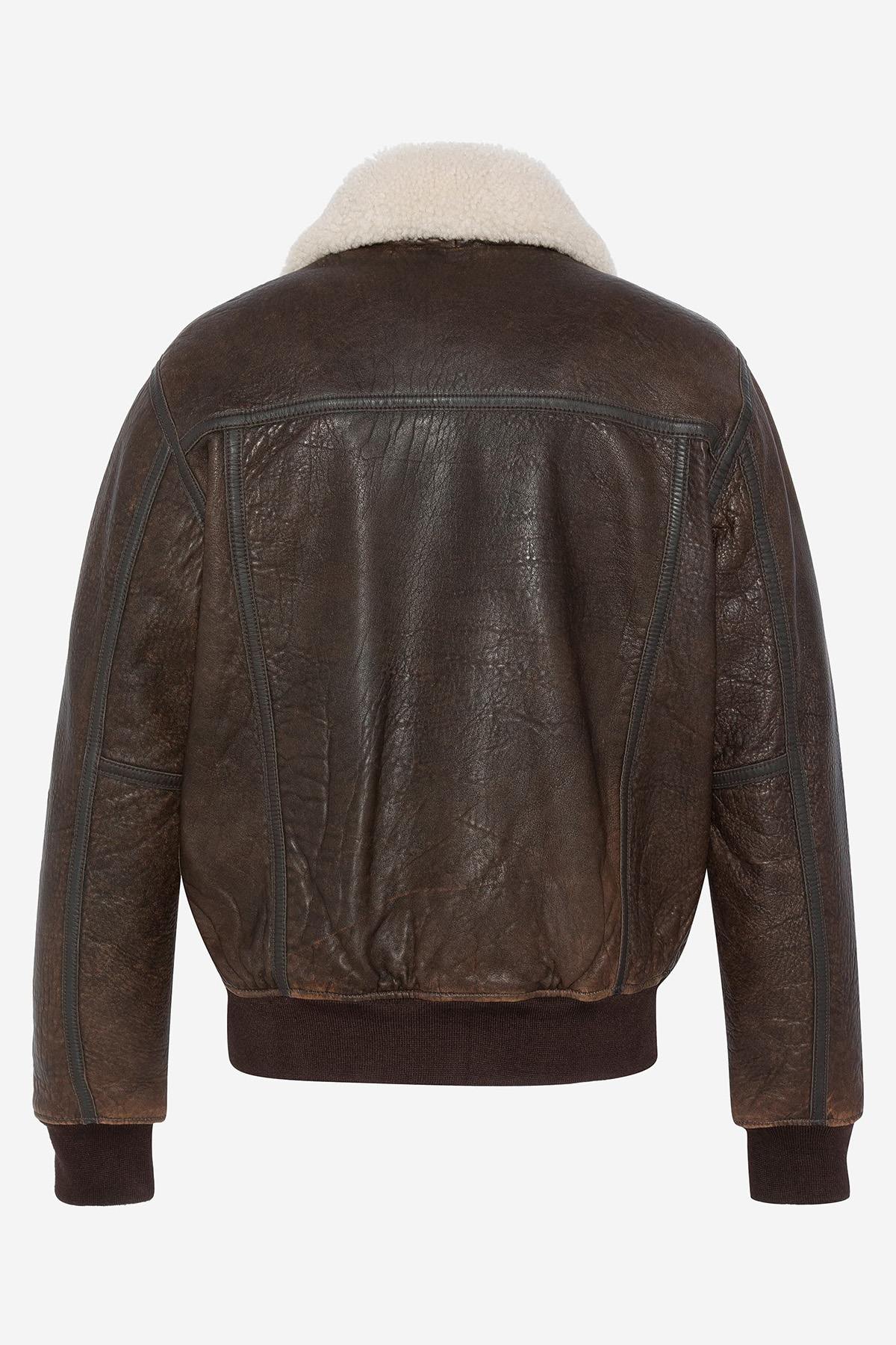 Distressed Leather Bomber Jacket - Image n°5