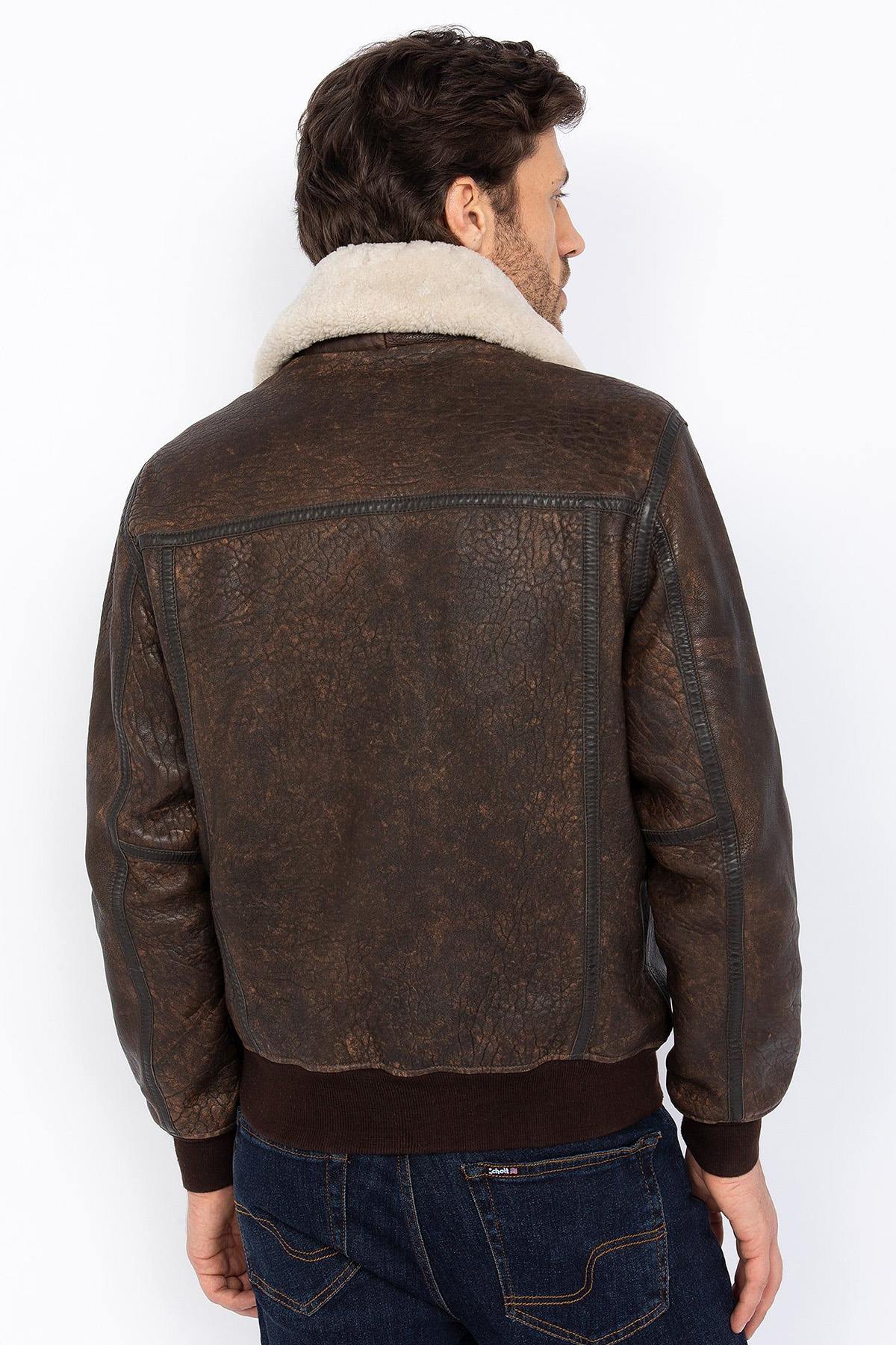 Distressed Leather Bomber Jacket - Image n°2