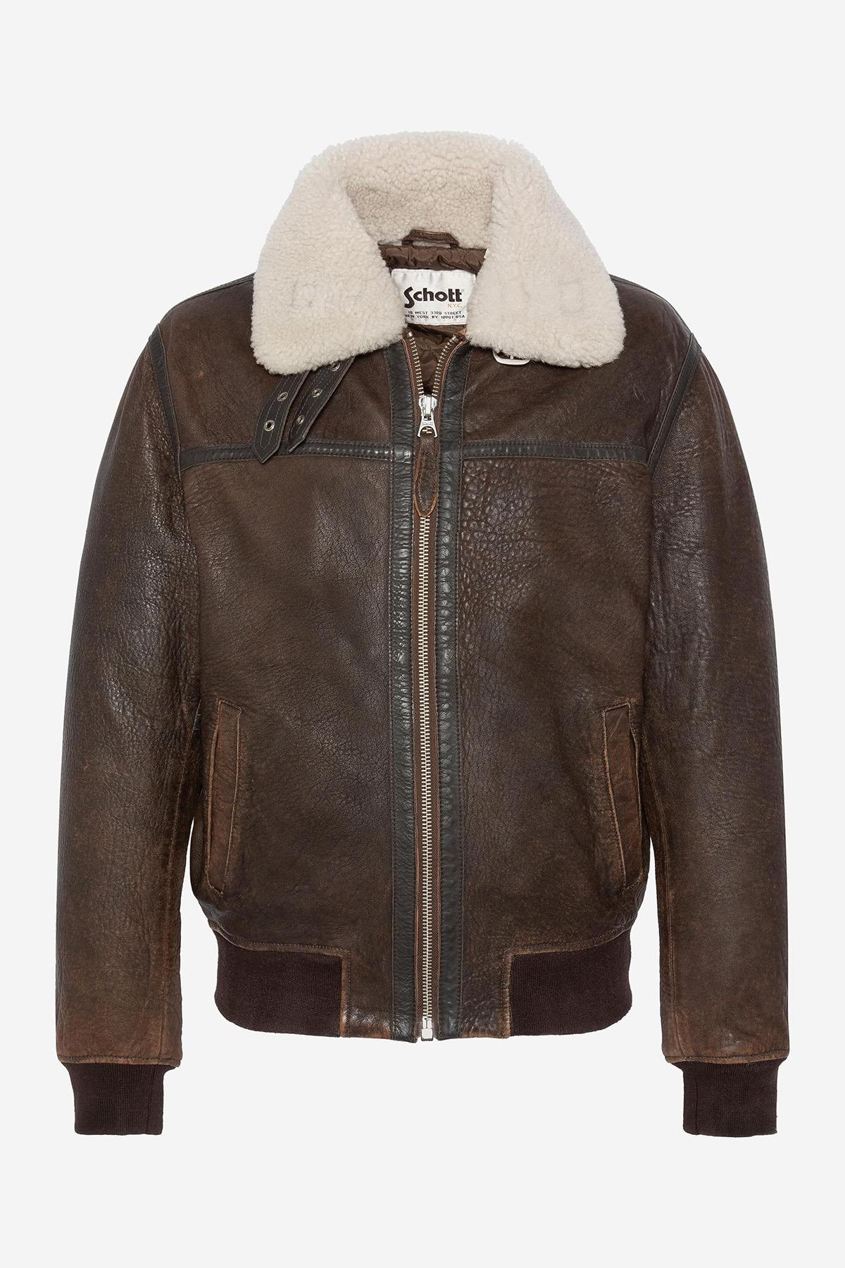 Distressed Leather Bomber Jacket - Image n°4