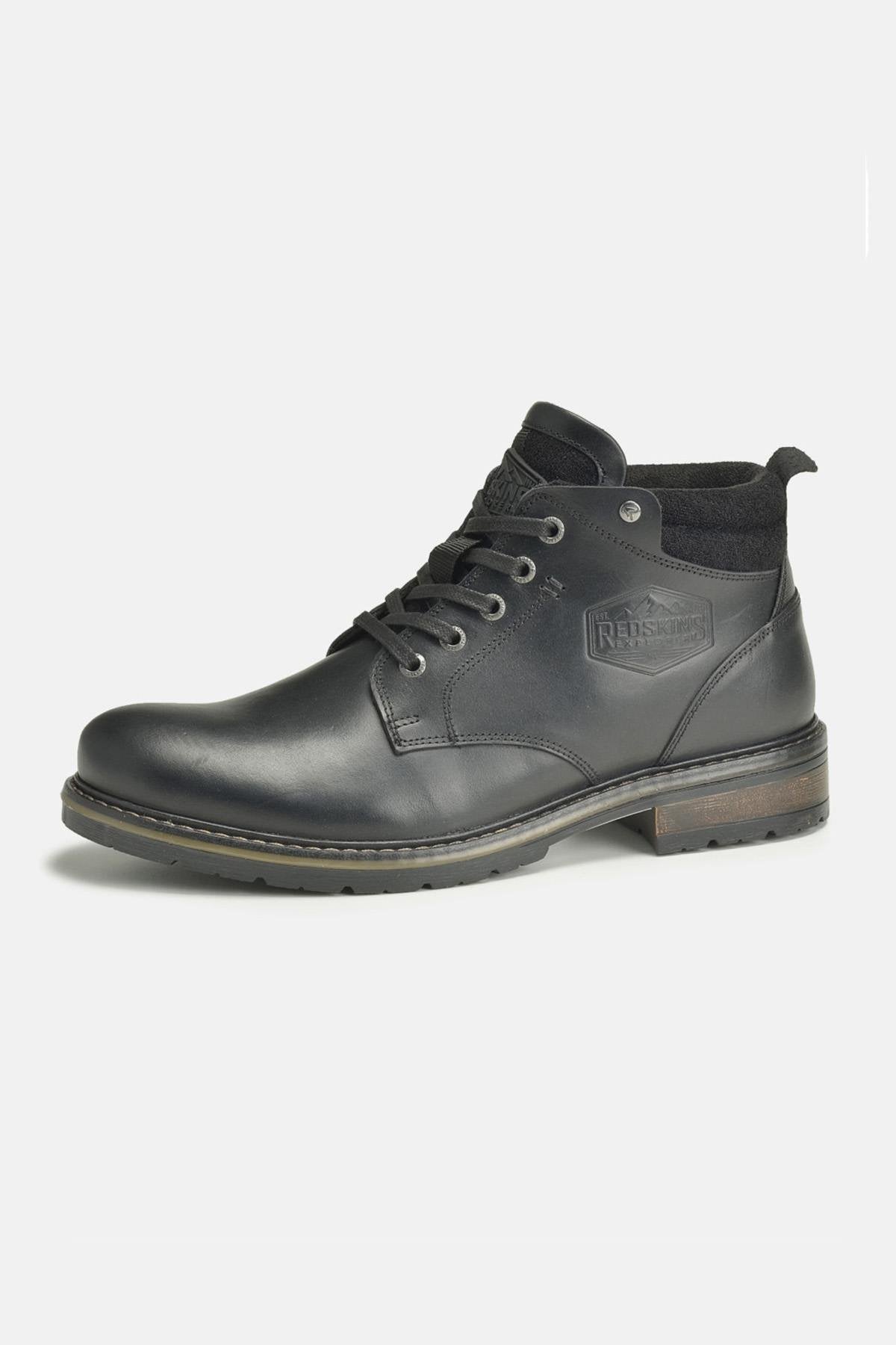 Black leather boots with embossed logo - Image n°1