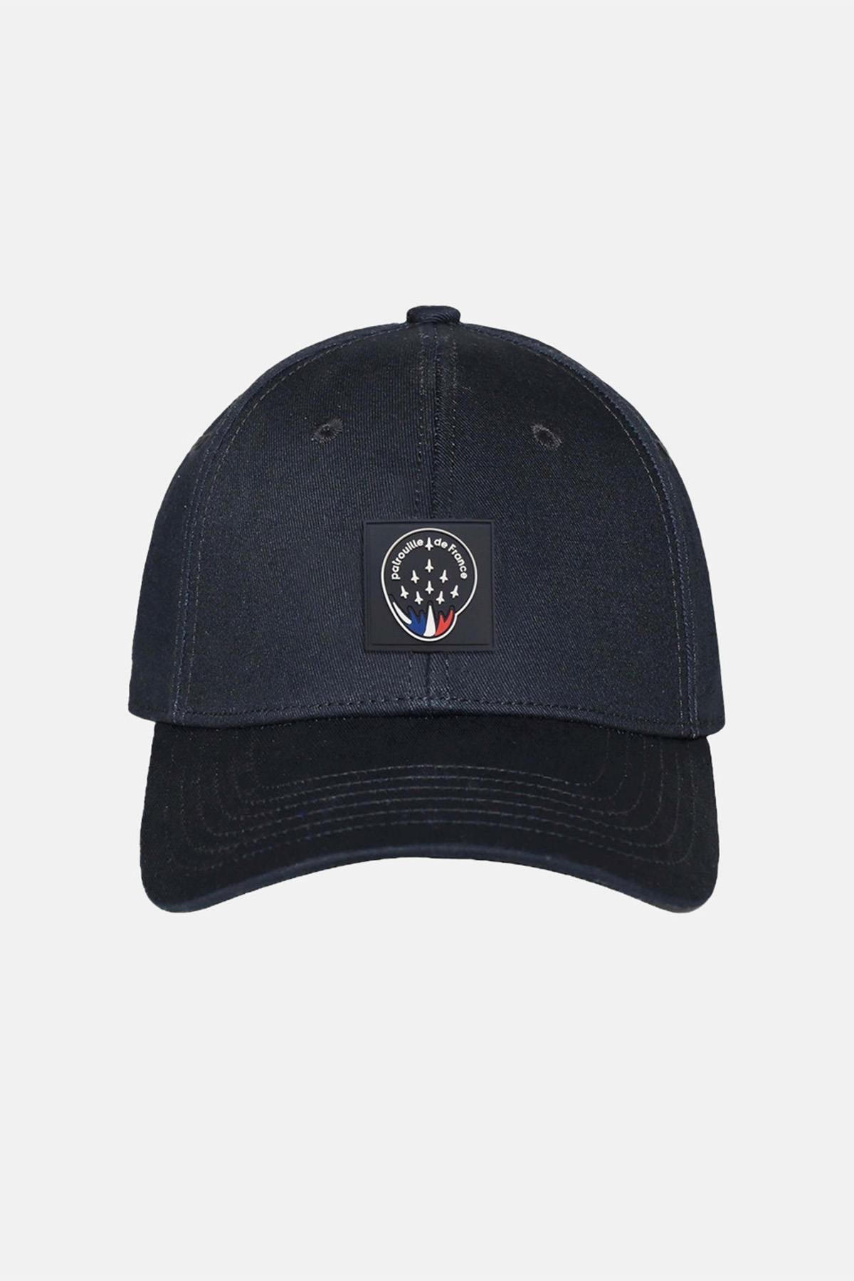 Navy blue cotton cap with rubber logo - Image n°1