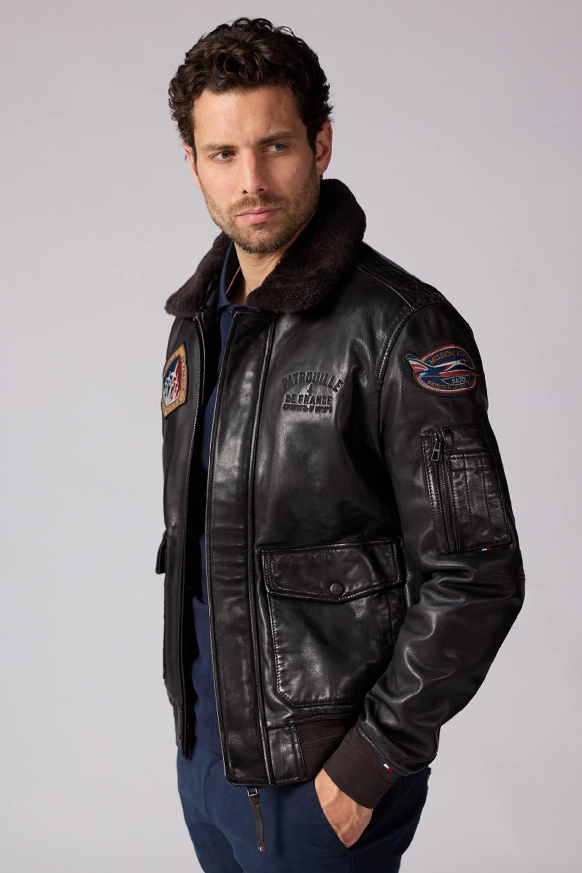 Leather bomber jacket with Patrouille de France patches - Image n°6