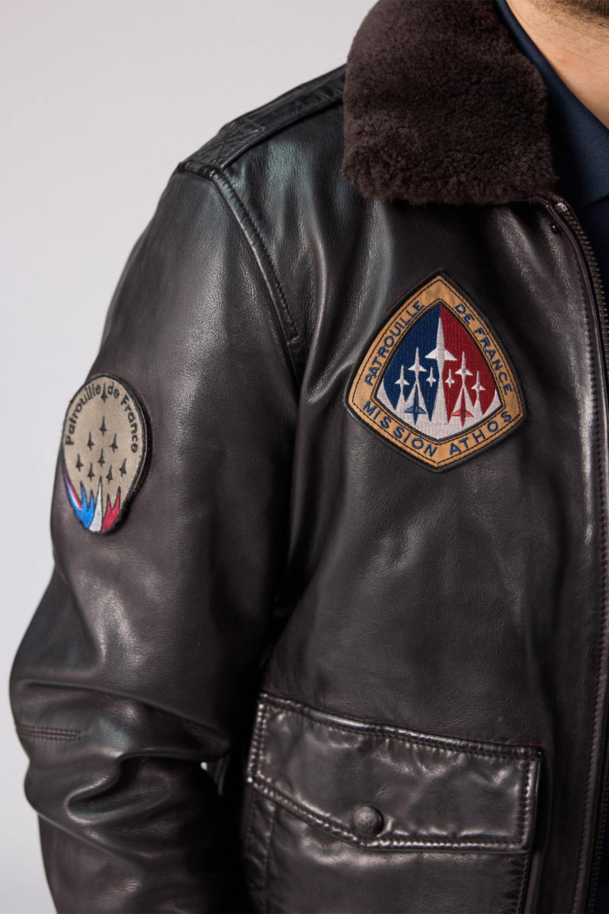 Leather bomber jacket with Patrouille de France patches - Image n°3