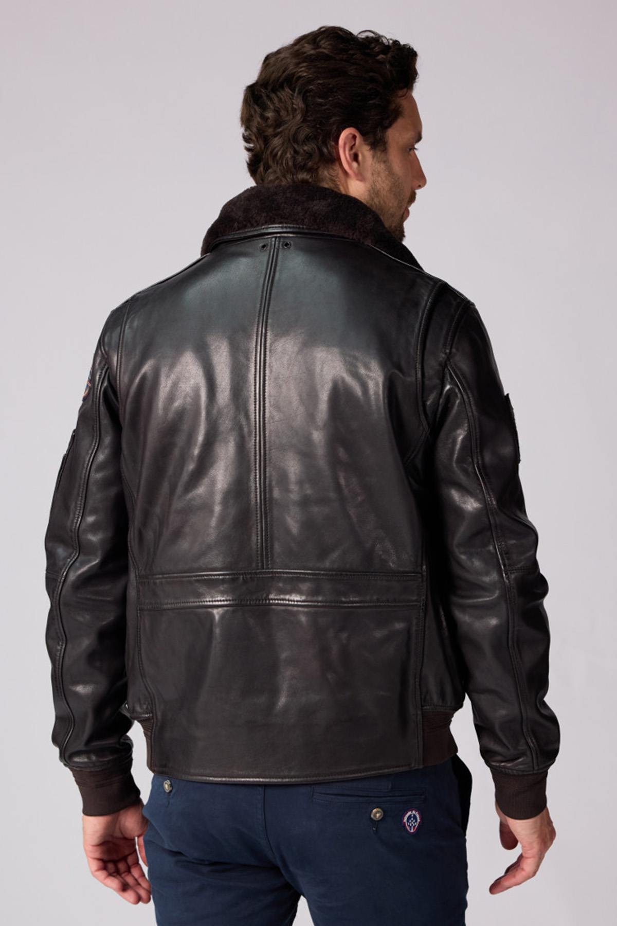 Leather bomber jacket with Patrouille de France patches - Image n°2