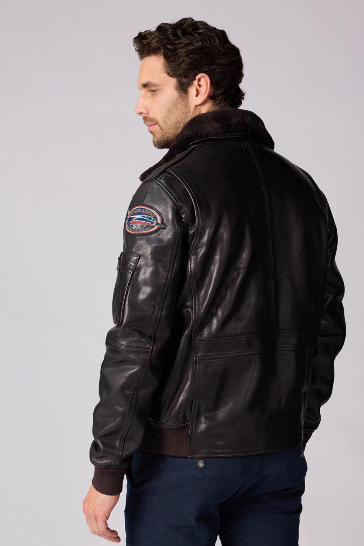 Leather bomber jacket with Patrouille de France patches - Image n°7