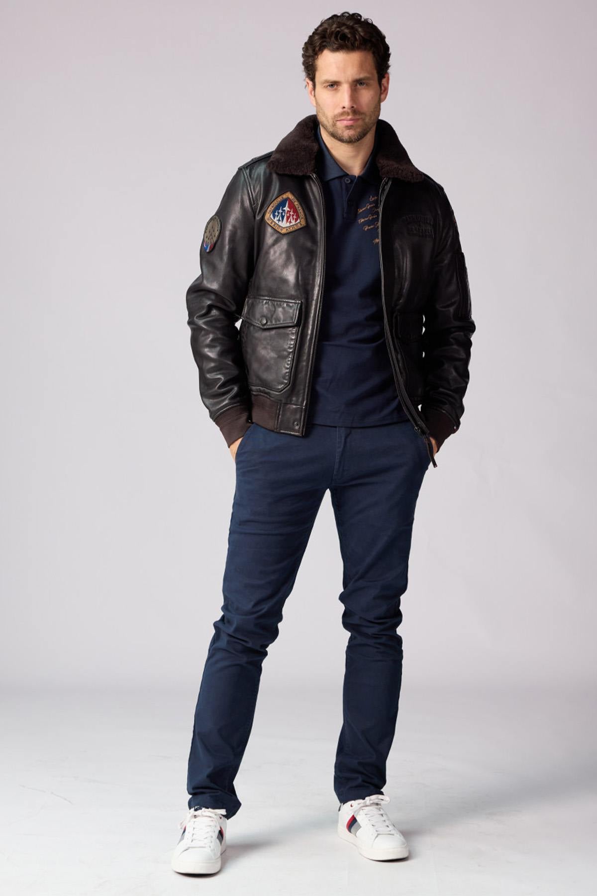 Leather bomber jacket with Patrouille de France patches - Image n°4