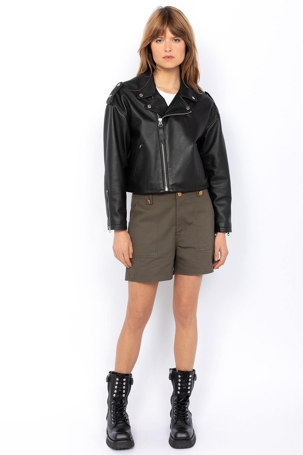 90s style black leather short perfecto - Image n°3