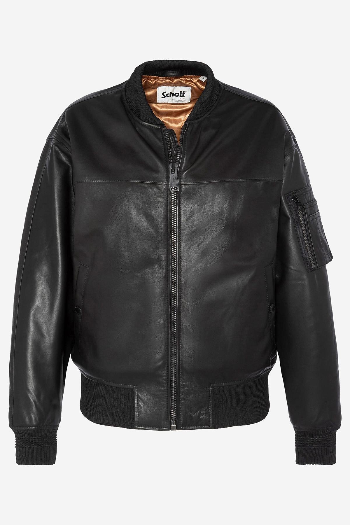 Loose fit black leather bomber jacket - Image n°4