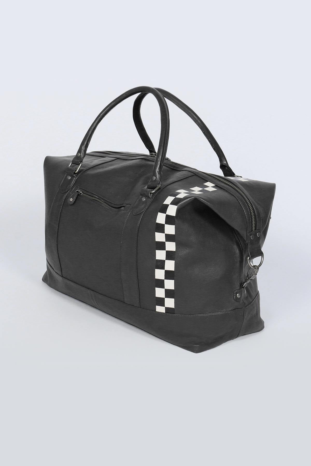 Large black leather travel bag with Racing stripe - Image n°8