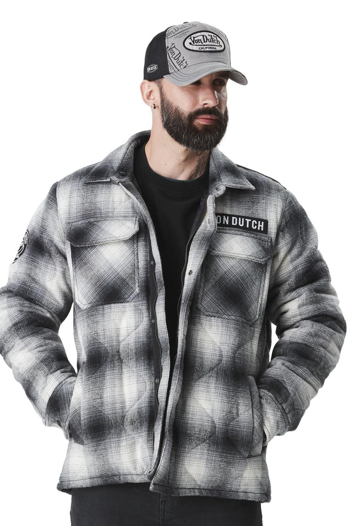 Black and white cotton plaid overshirt - Image n°1