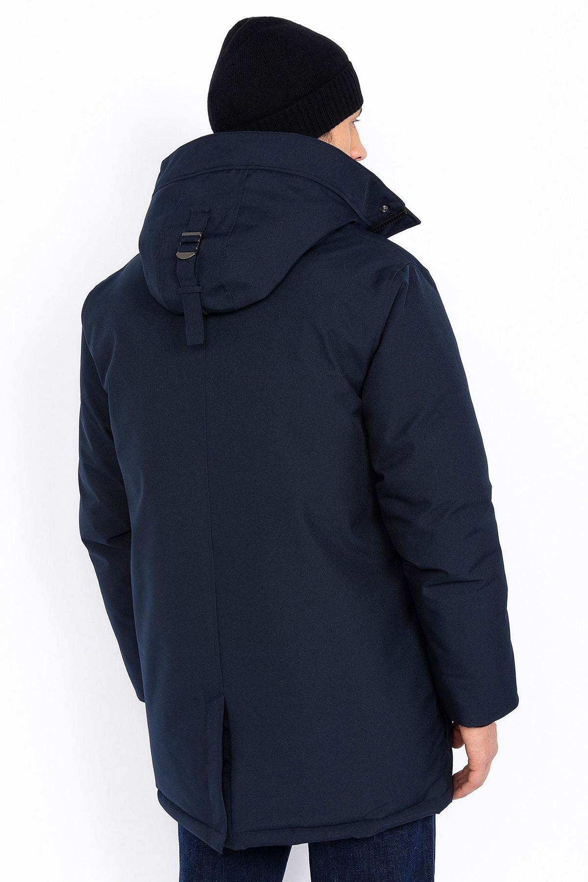 Navy blue hooded textile parka - Image n°2