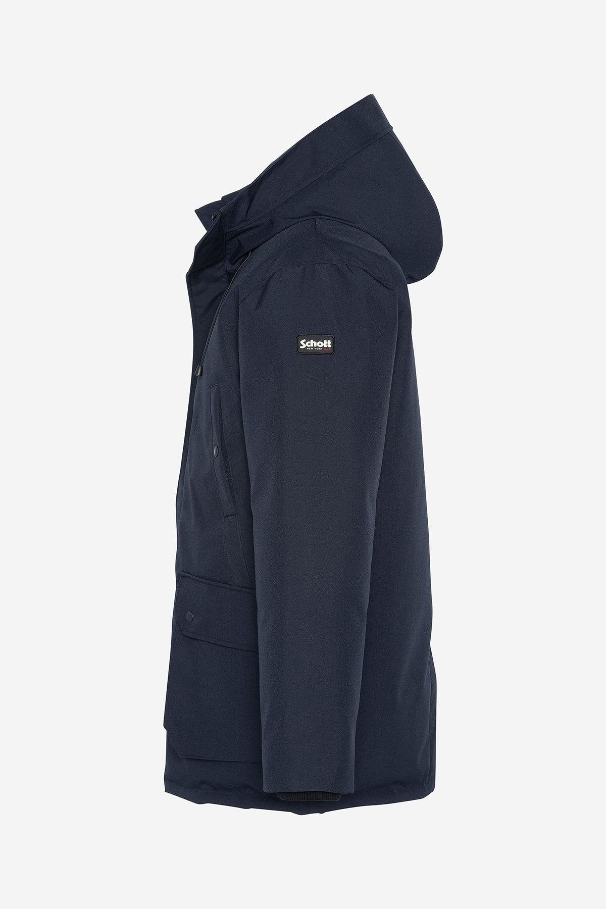 Navy blue hooded textile parka - Image n°6