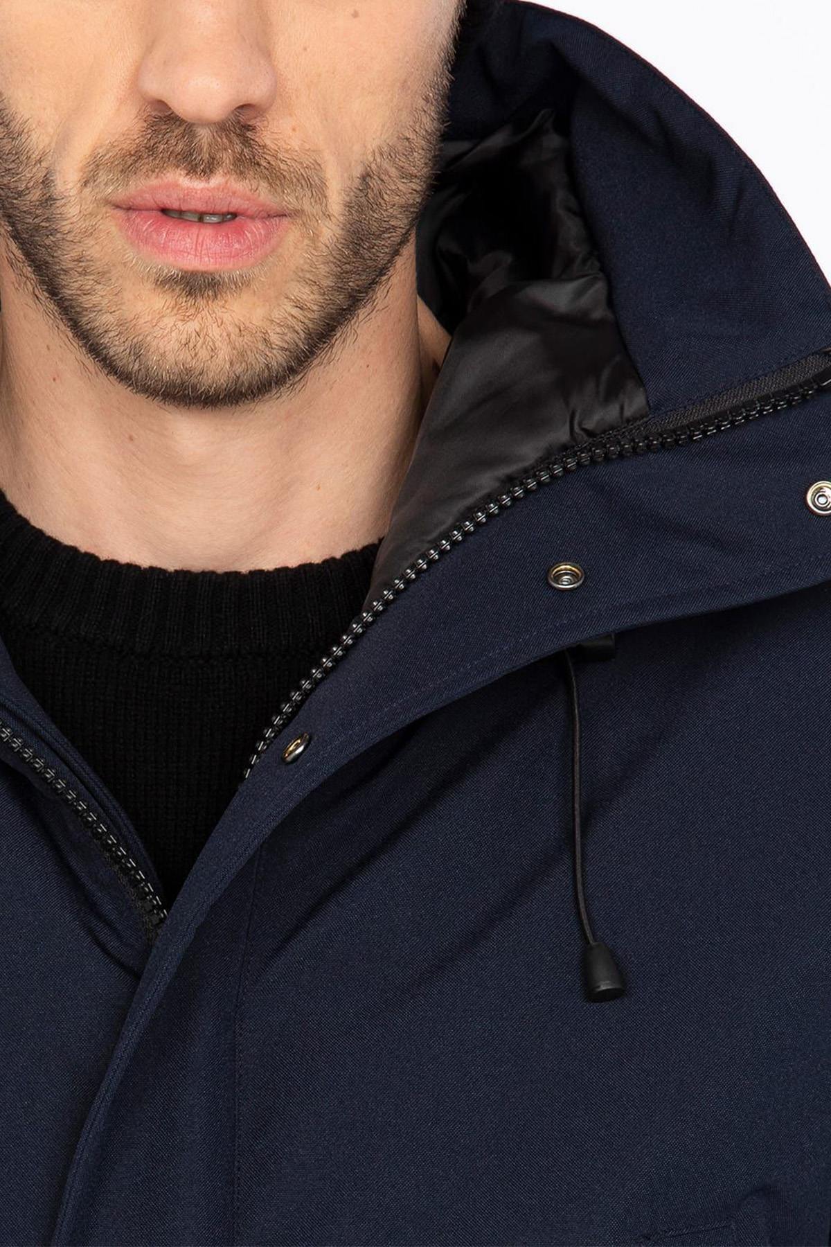 Navy blue hooded textile parka - Image n°4