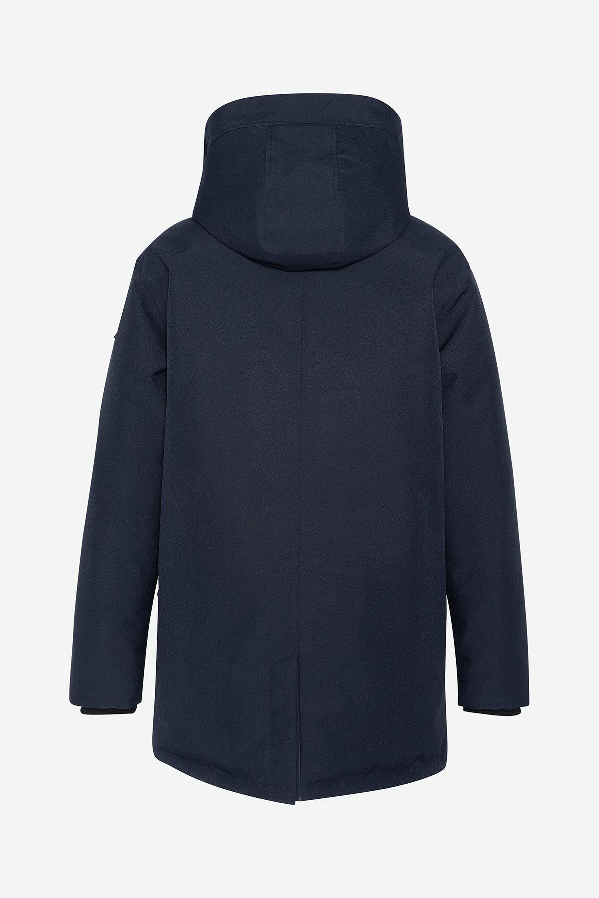 Navy blue hooded textile parka - Image n°7