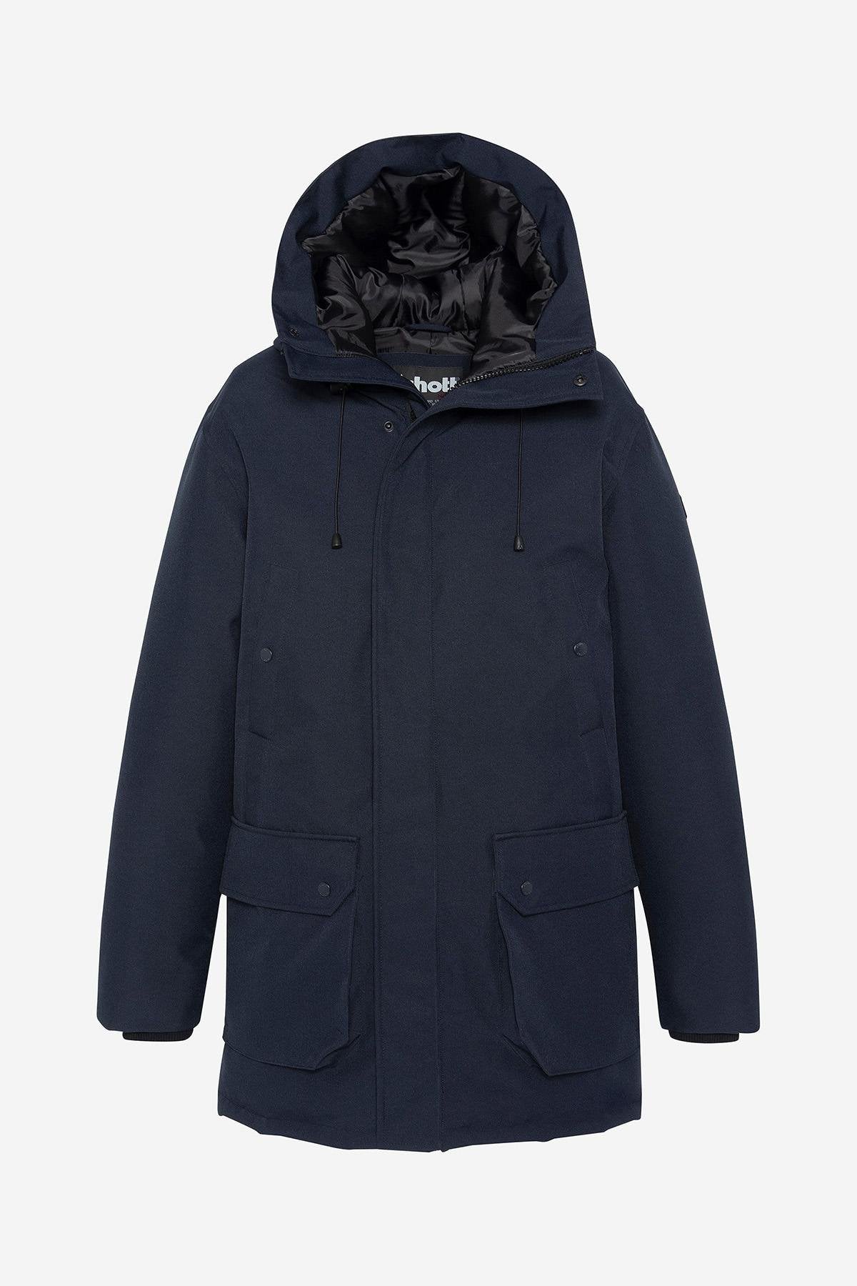 Navy blue hooded textile parka - Image n°5