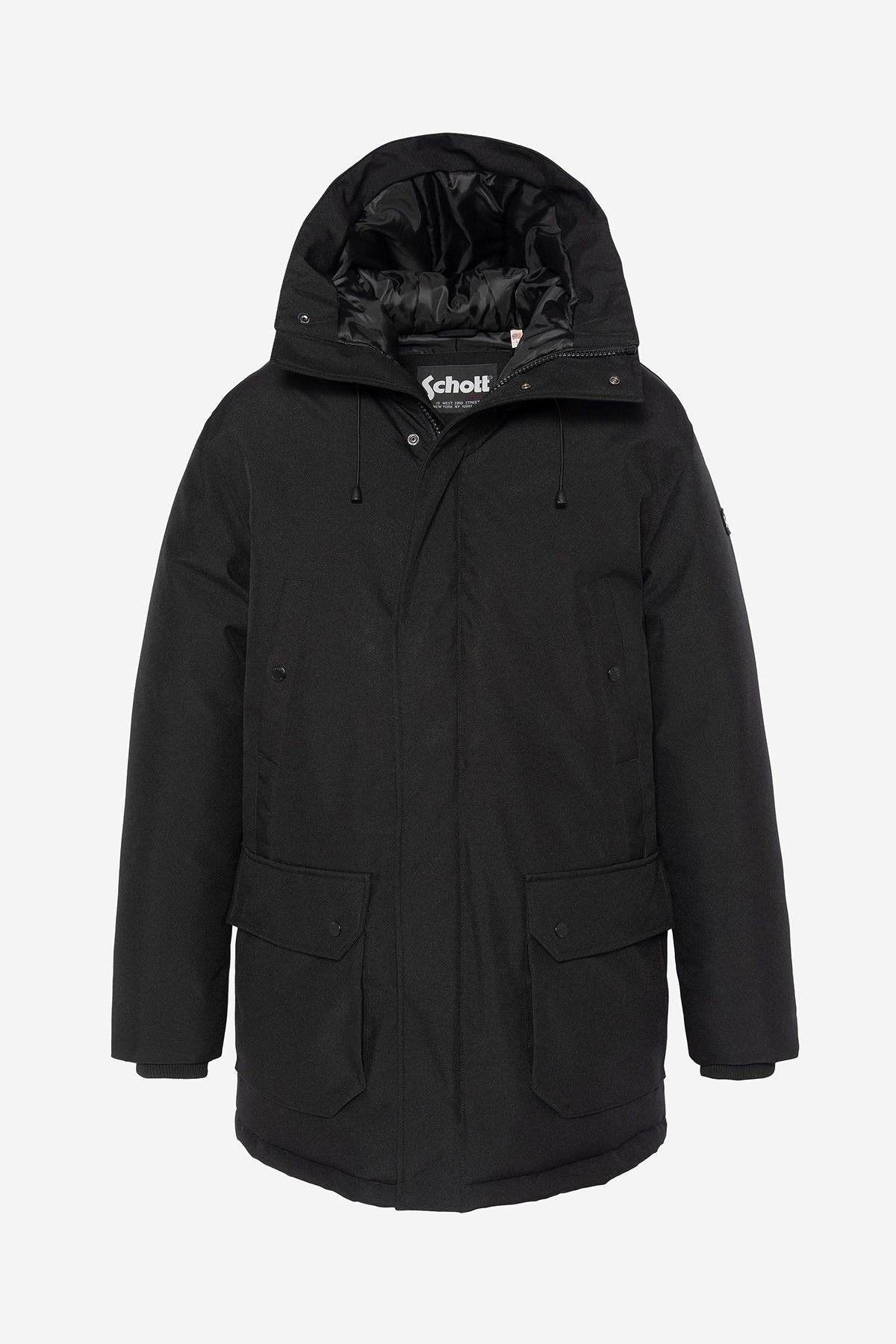 Black Hooded Textile Parka - Image n°1