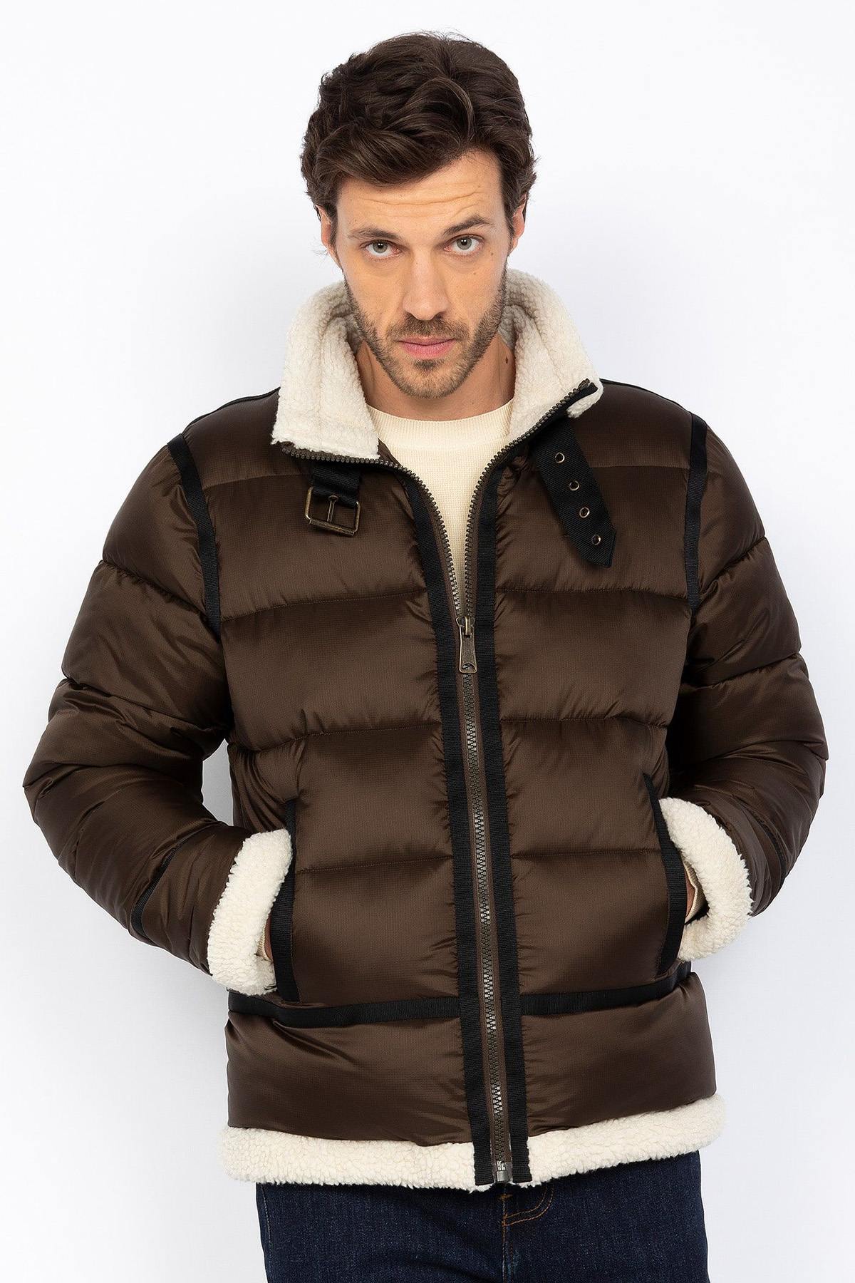 Bomber style textile down jacket - Image n°1