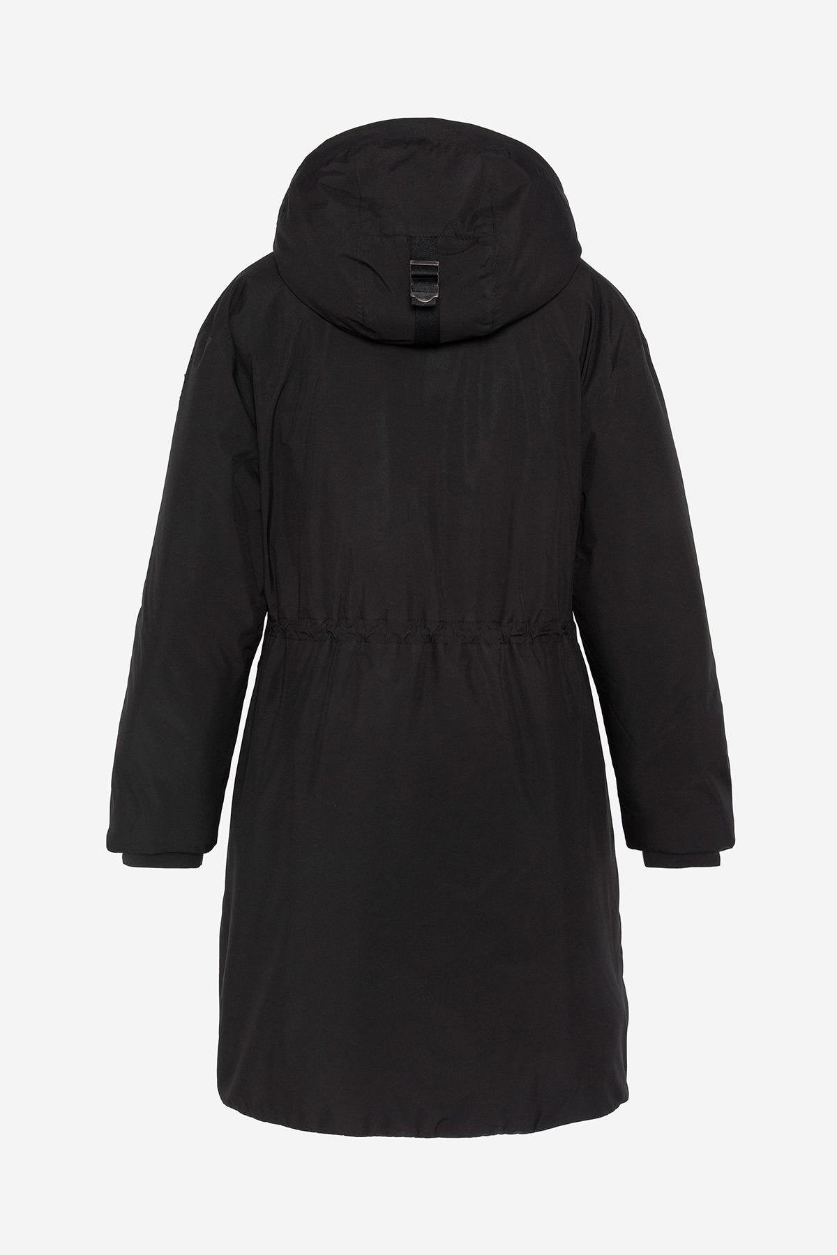 Black long hooded parka with drawstring waist - Image n°7