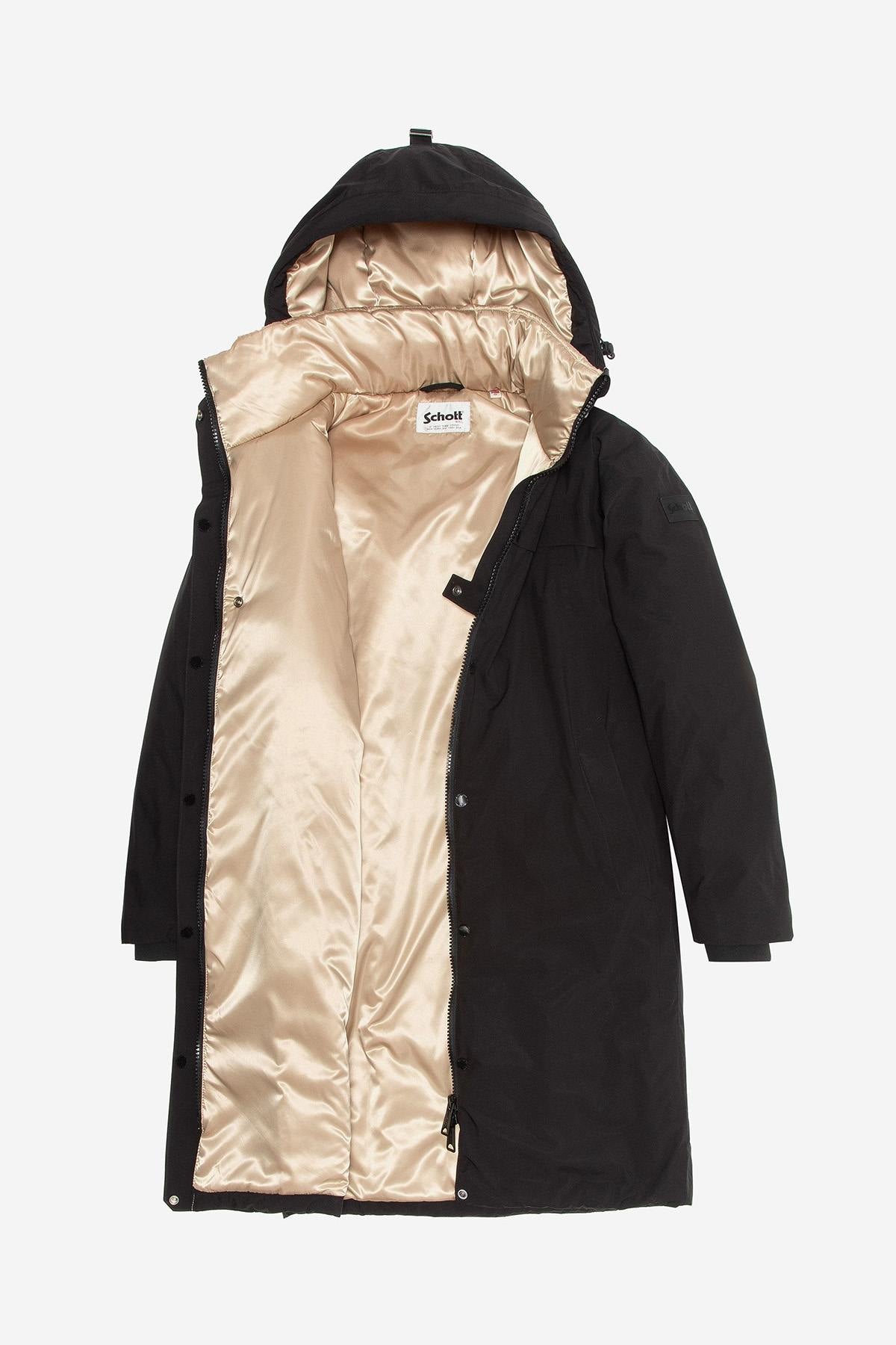 Black long hooded parka with drawstring waist - Image n°5